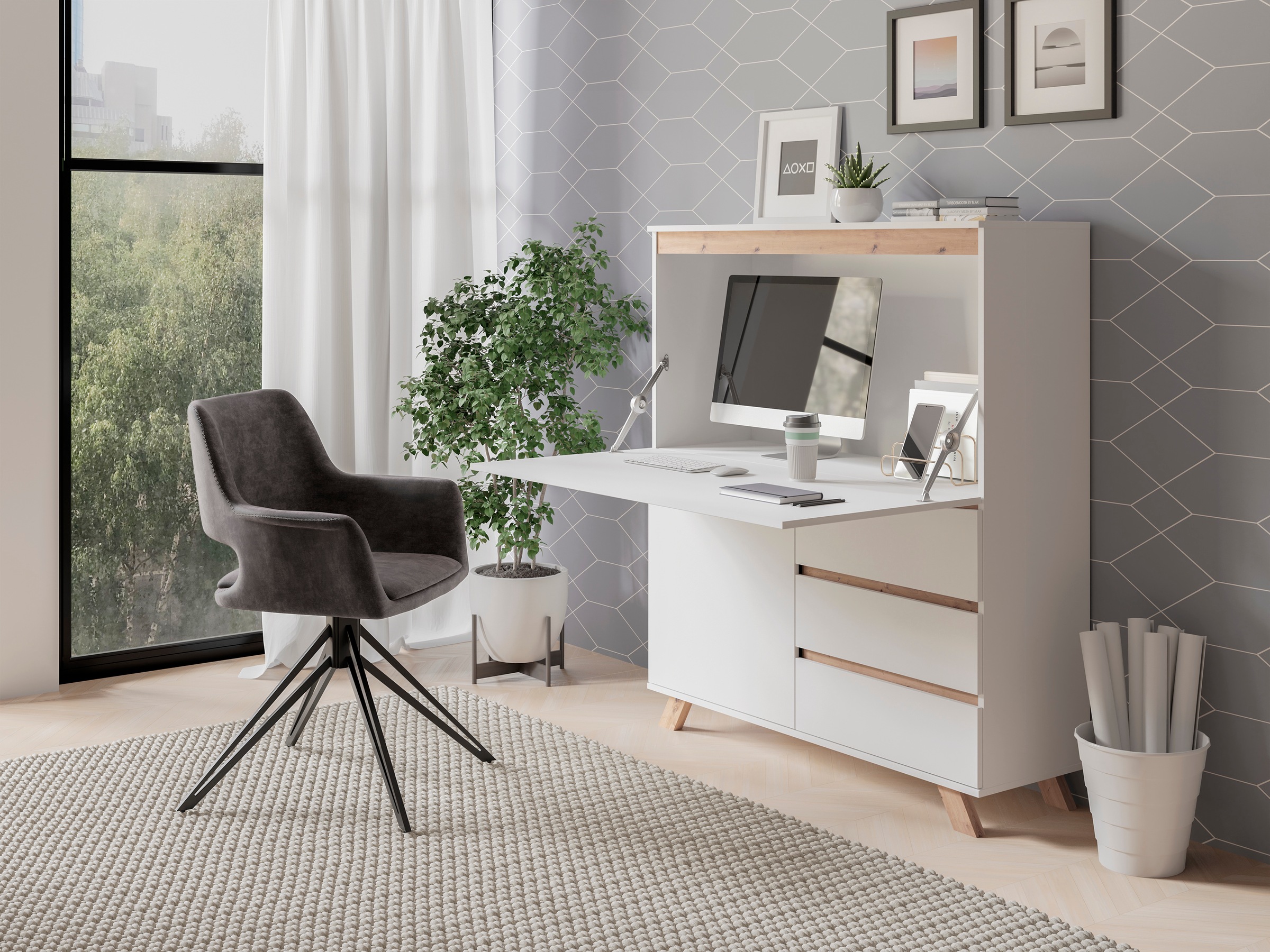 byLIVING Sekretär "Valentin" 1 Stk. tlg. platzsparende Arbeitslösung mit vi günstig online kaufen