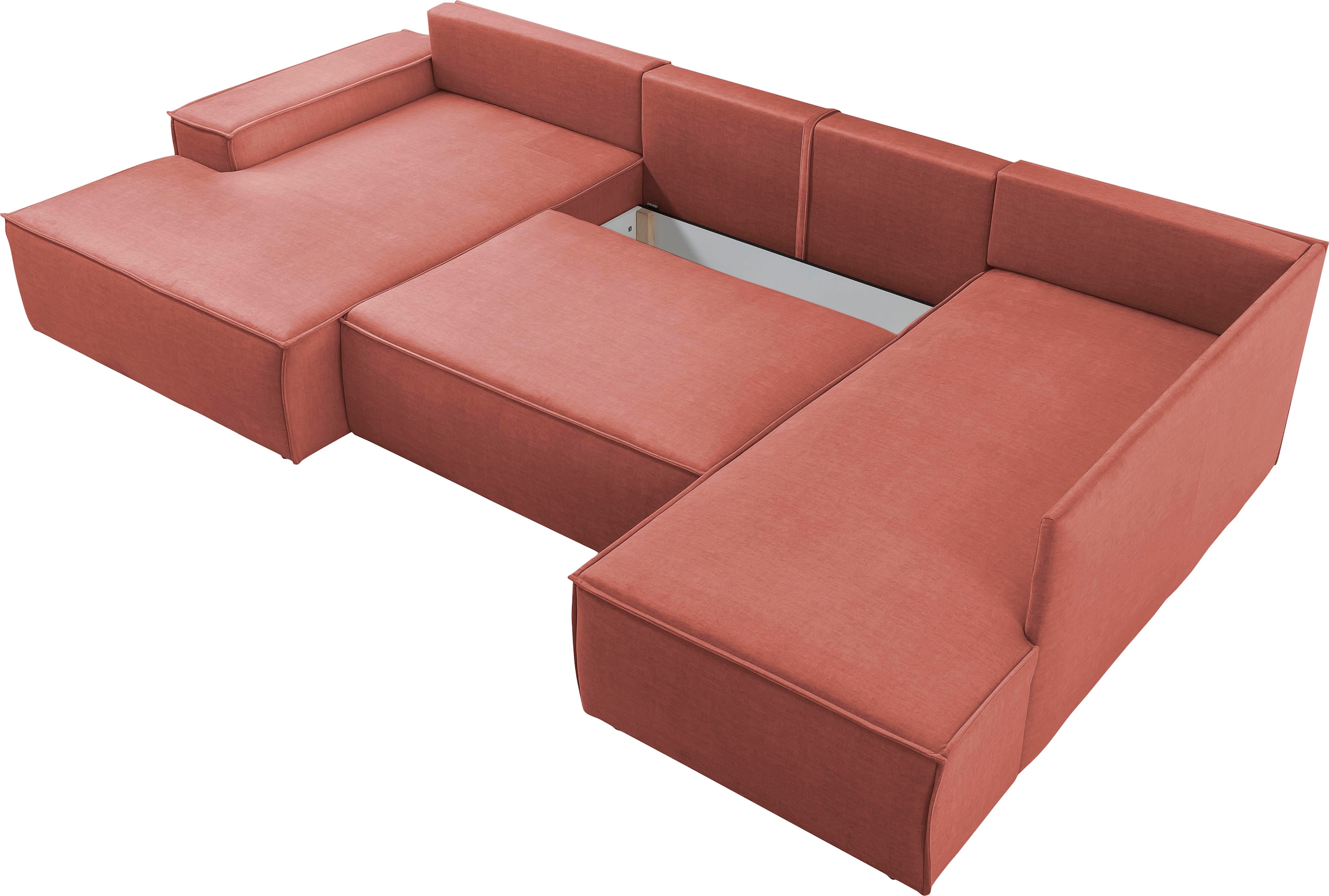 Home affaire Wohnlandschaft »SHERWOOD 329 cm, U-Form, Schlafsofa,«, Schlaffunktion m. Bettkasten (194x139 cm), Cord, Vintage, Samtvelours