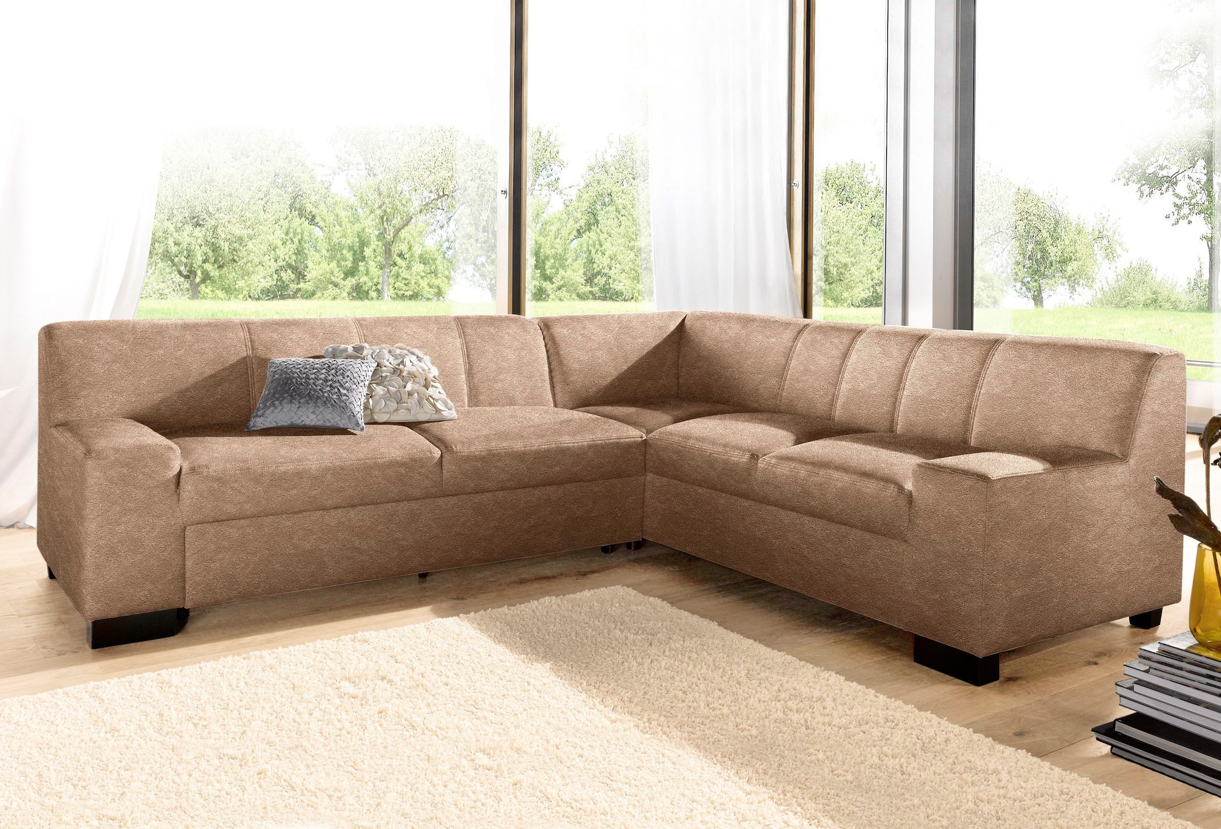 DOMO collection Ecksofa "Norma, moderne Armlehnen, zeitlos und elegant, Breite 247cm, L-Form" wahlweise mit Bettfunktion