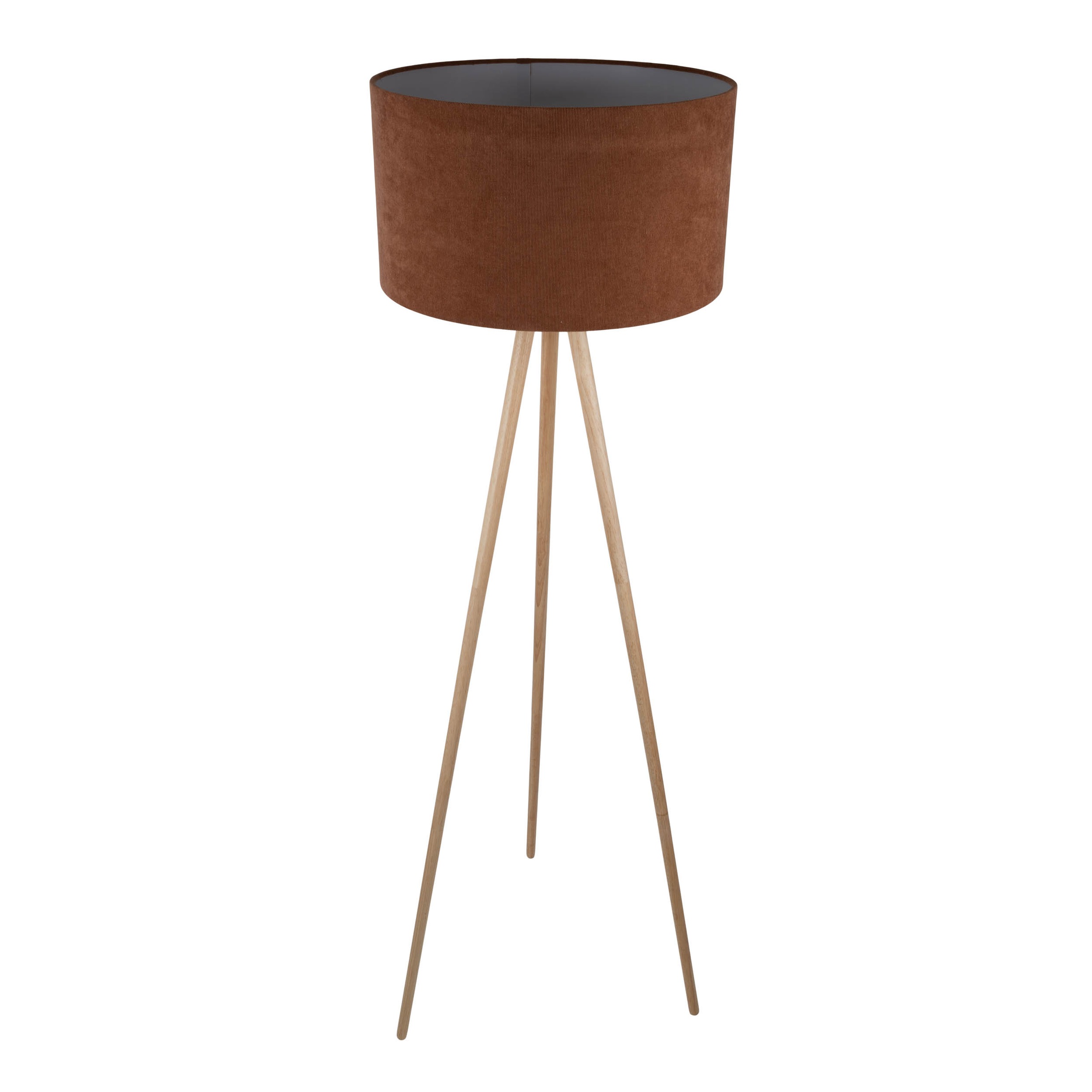 näve Stehlampe »Ardita« E27 1 Stk. Schirm Textil (Cord) braun, Gestell Dreibein Holz natur, H: 152cm, E27