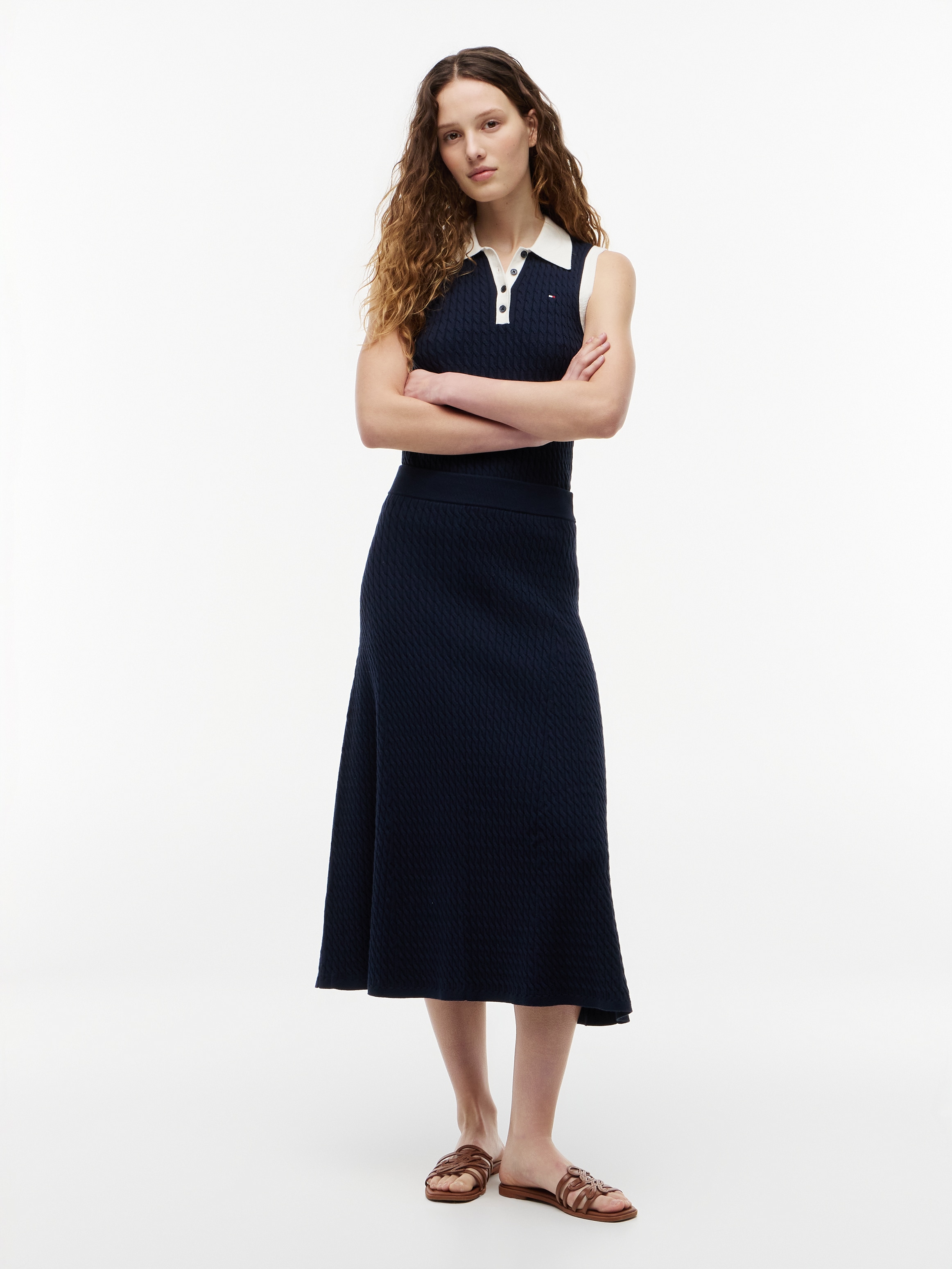Tommy Hilfiger Strickrock »CO CABLE FINE GG F&F SKIRT« Baumwollmischung, Zopfstrick