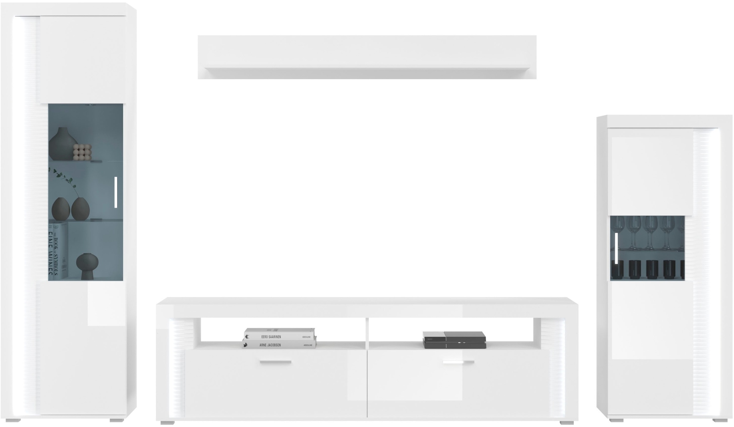 Home affaire Wohnwand "Viborg, 4-teiliges Set, inkl. vertikaler Frontbeleuc günstig online kaufen