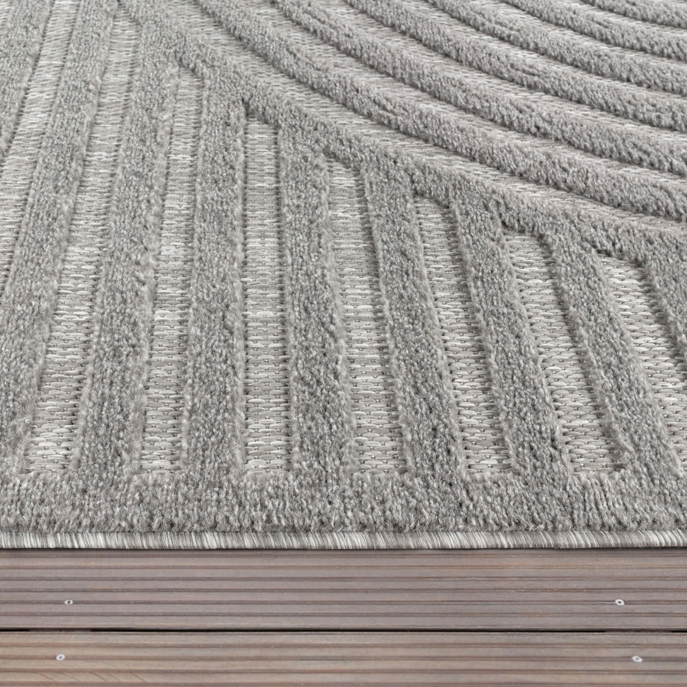 Teppich PACO HOME "Livorno 674", grau, B:240cm H:14mm L:340cm, Polypropylen (PP), Teppiche, Teppich, Uni Farben, moderner Hoch-Tief-Effekt, Scandi-Look, Outdoor geeignet 3