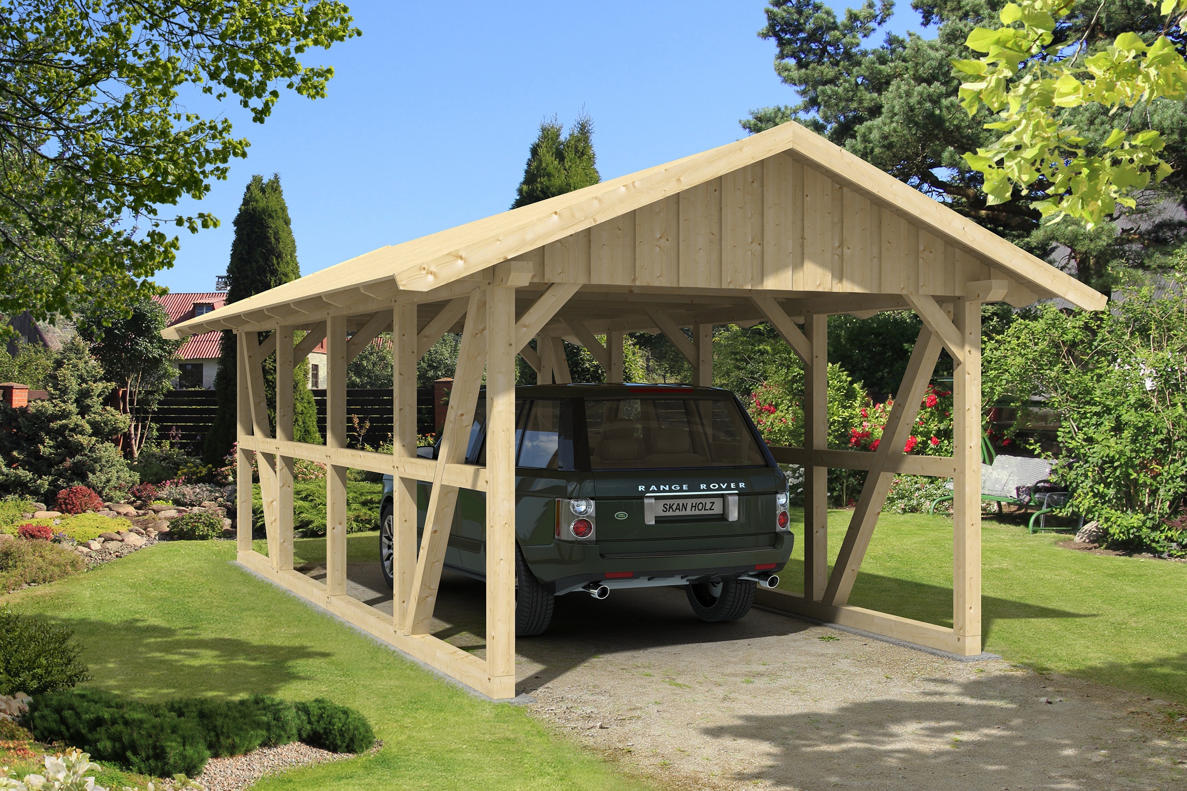 Skanholz Einzelcarport »Schwarzwald«, 300 cm, Natur, mit Dachschalung