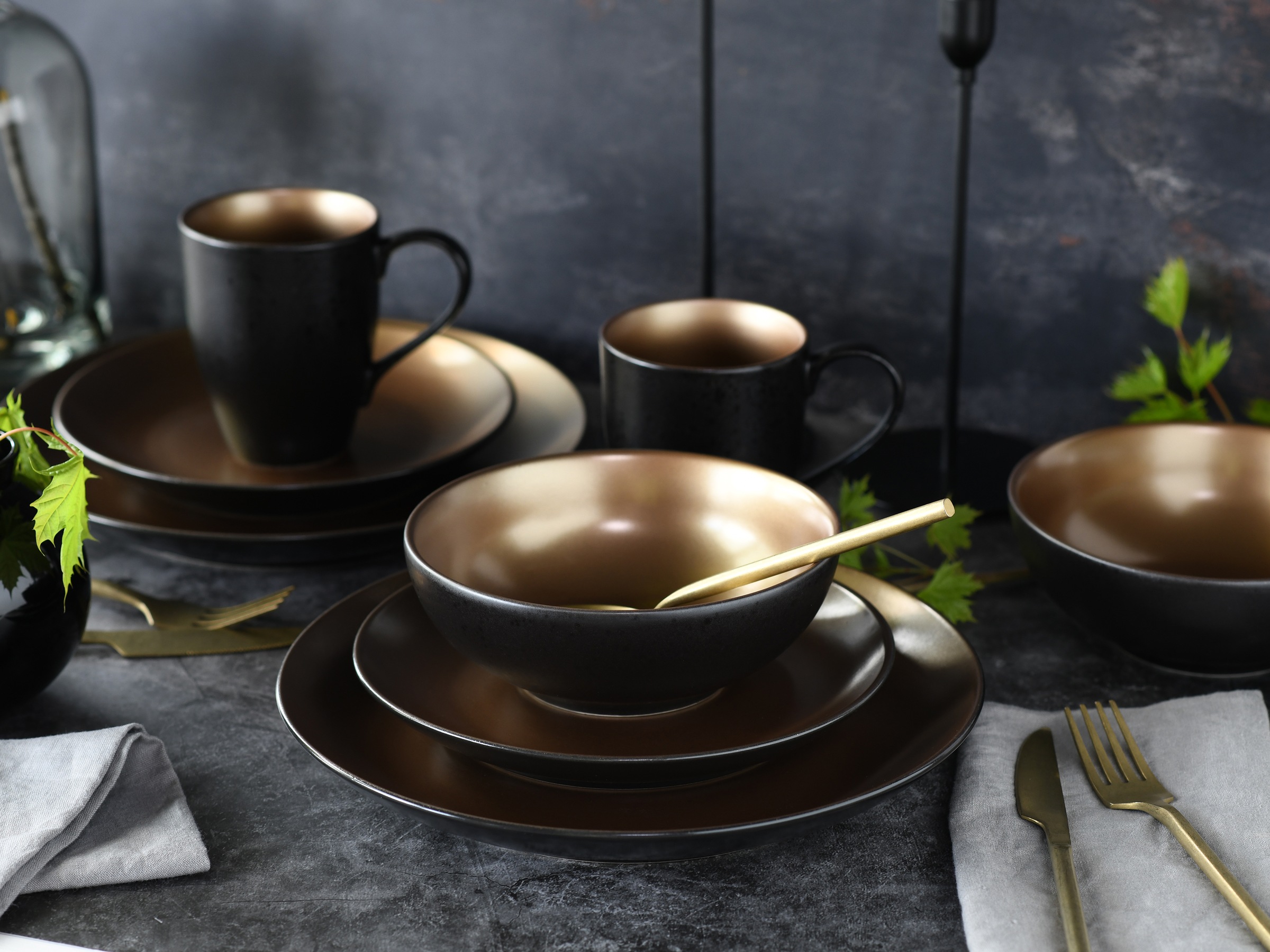 CreaTable Kombiservice "Geschirr-Set Glamour Gold" Service, metallische Far günstig online kaufen