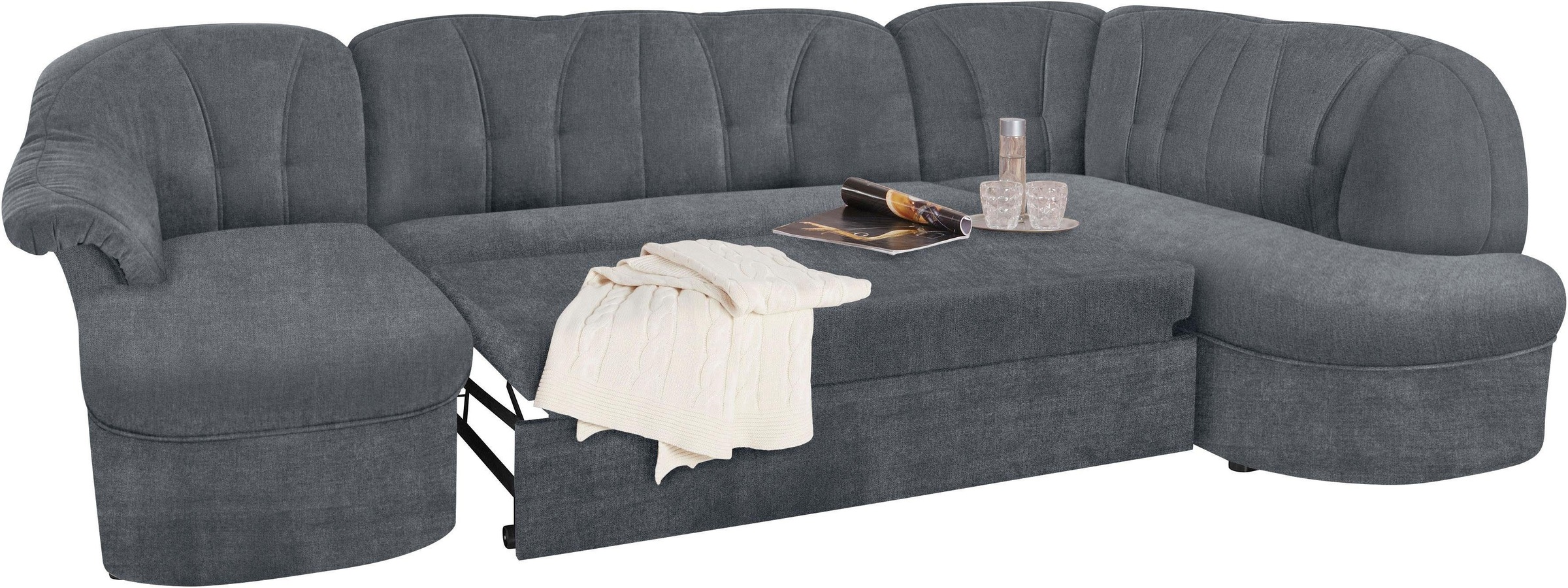 DOMO collection Wohnlandschaft »Pegnitz, zeitlos und modern, mit attraktiver Rückensteppung, U-Form«, wahlweise mit Bettfunktion