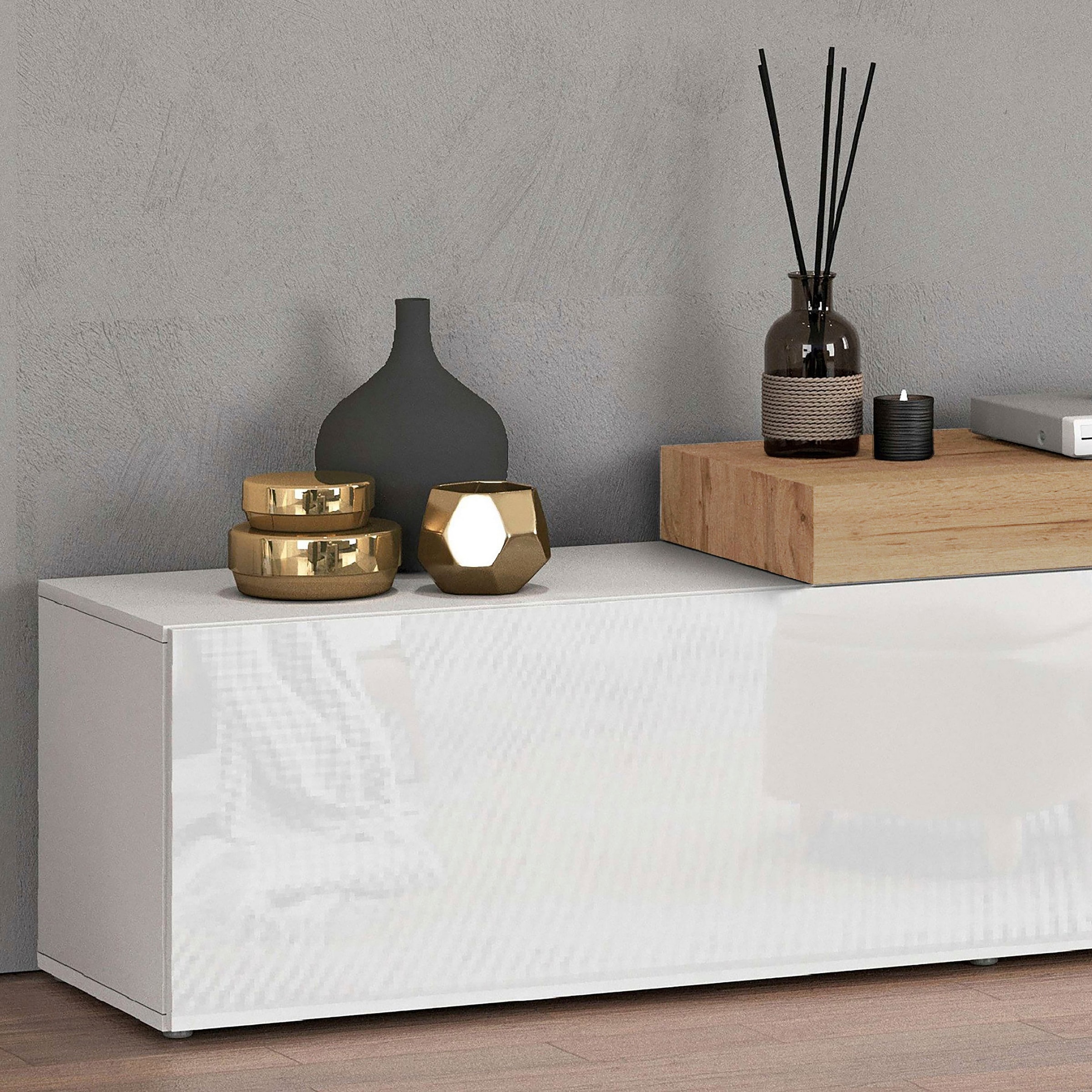 INOSIGN Wohnwand »Chronos Wohnwand, Medienwand, 8-er set«, (Set, 8 St.), ca. 320 cm mit Hängeschränke, Würfel, Regal, Lowboard, Made in Italy