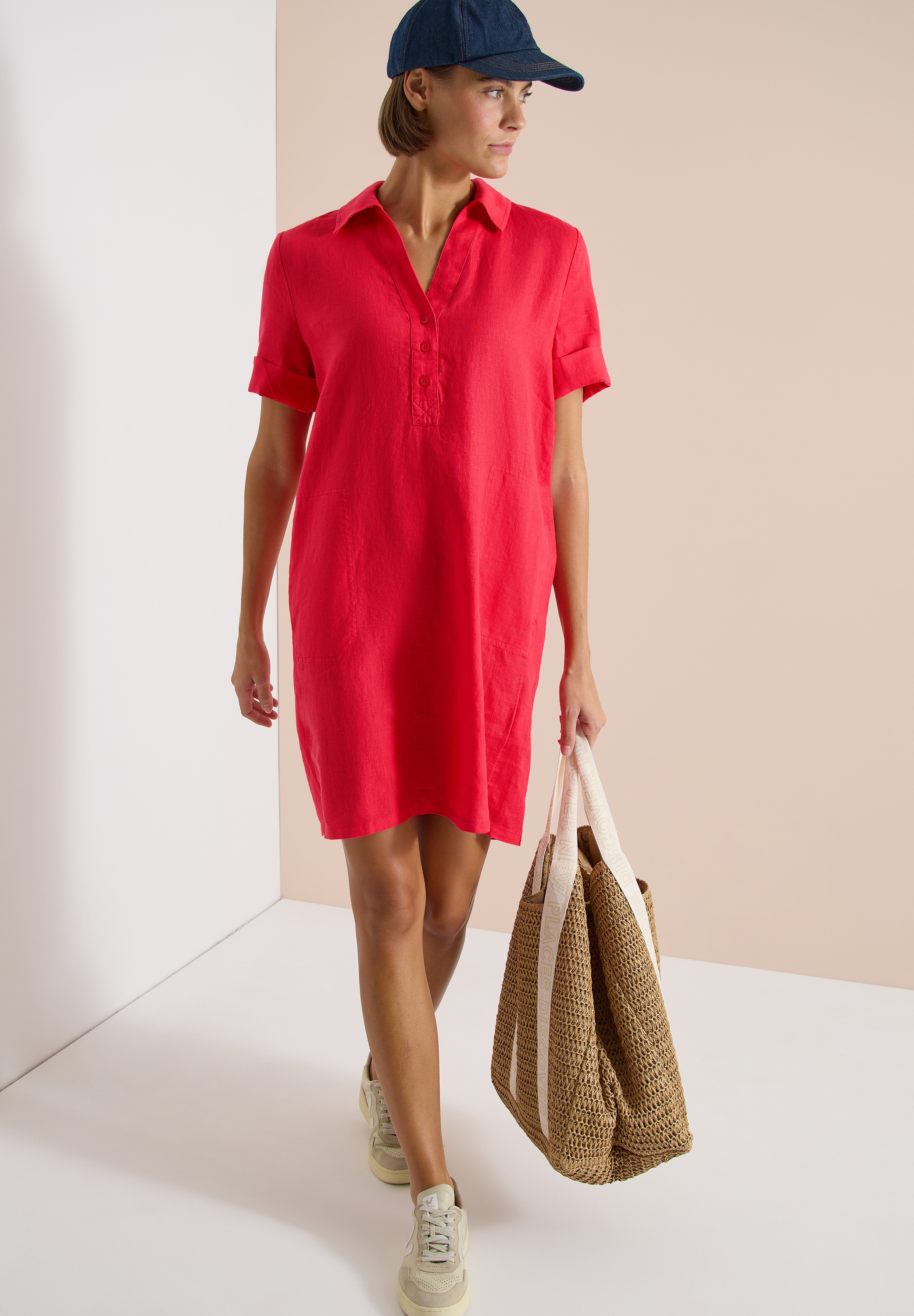 Cecil Blusenkleid Eingrifftaschen aus Leinen