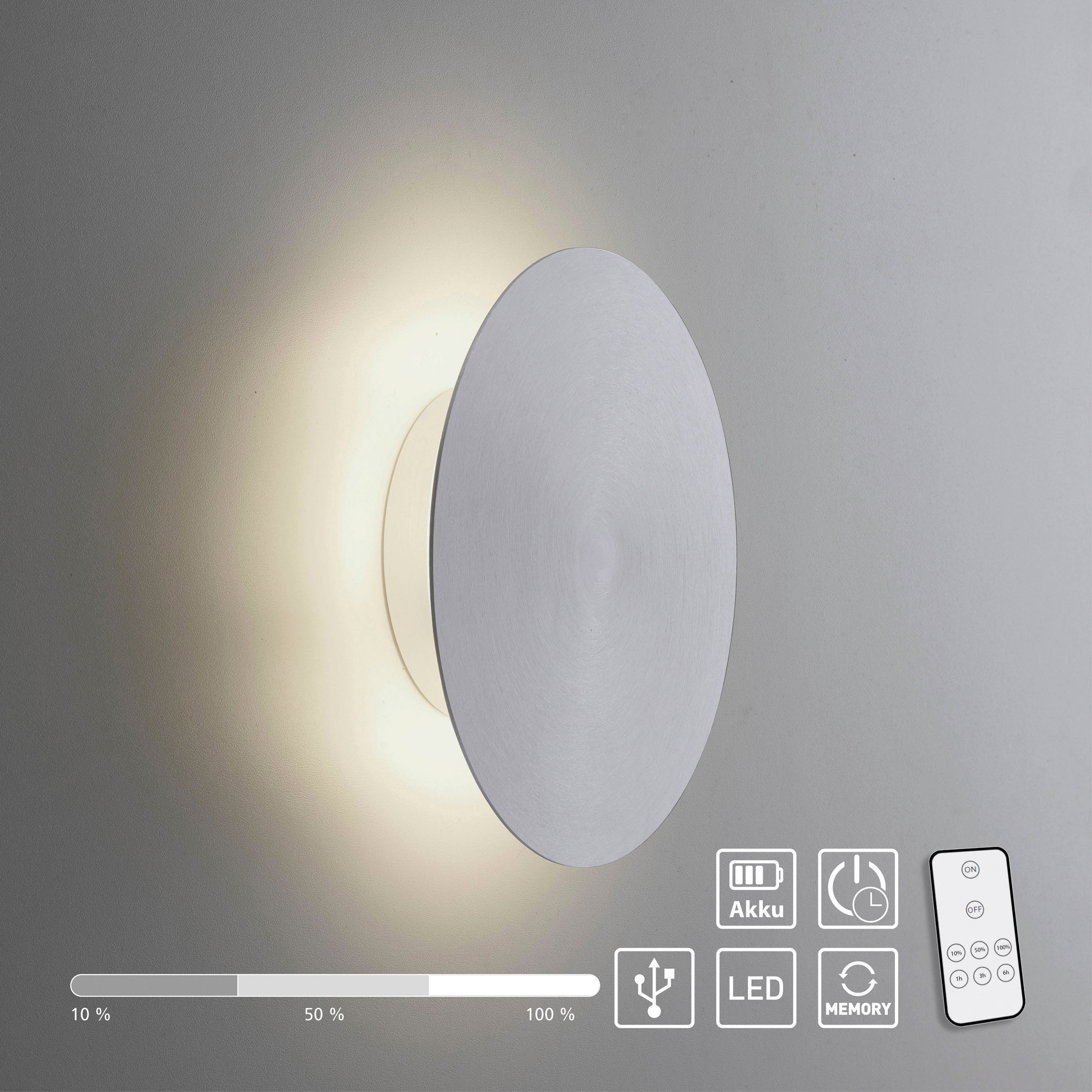 PAUL NEUHAUS Wandleuchte "AKKU PUNTU", 1, Ø 18cm, 1 Stk., grau, Kinderzimmer, Leuchten