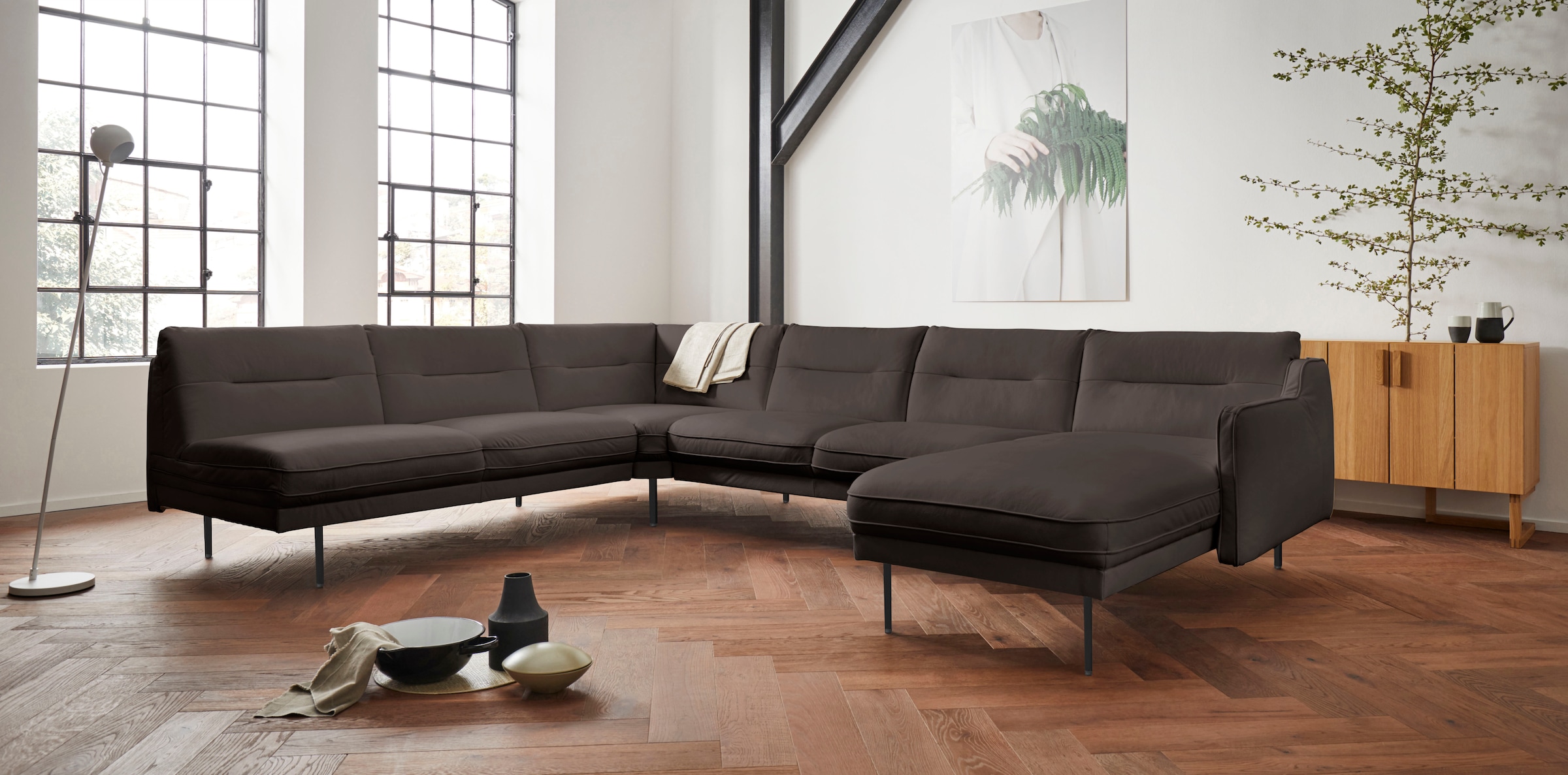 Home affaire Wohnlandschaft "Nordfyn U-Form" edles Design in 3 Bezugsqualit günstig online kaufen