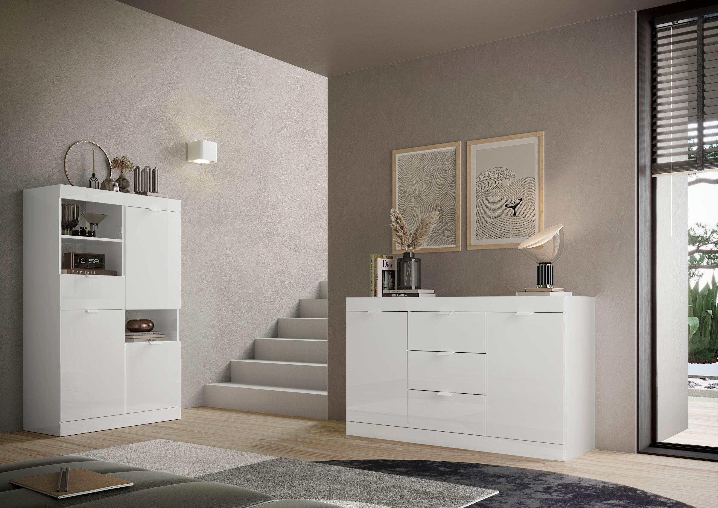 INOSIGN Sideboard »Slim«, Breite 136 cm, weiß Hochglanz Lack