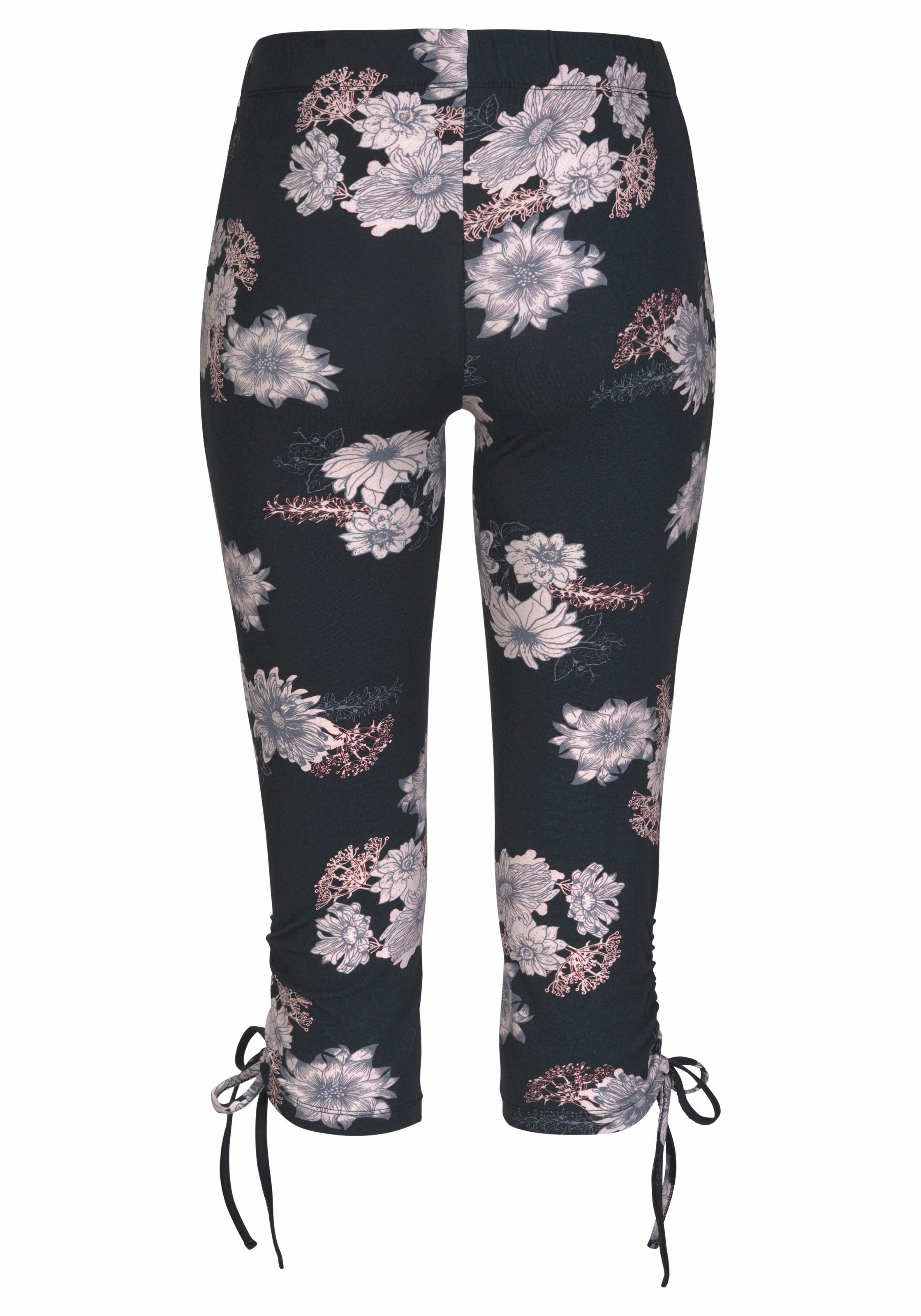 LASCANA Women's Capri Leggings Black Floral Size 40/42 3
