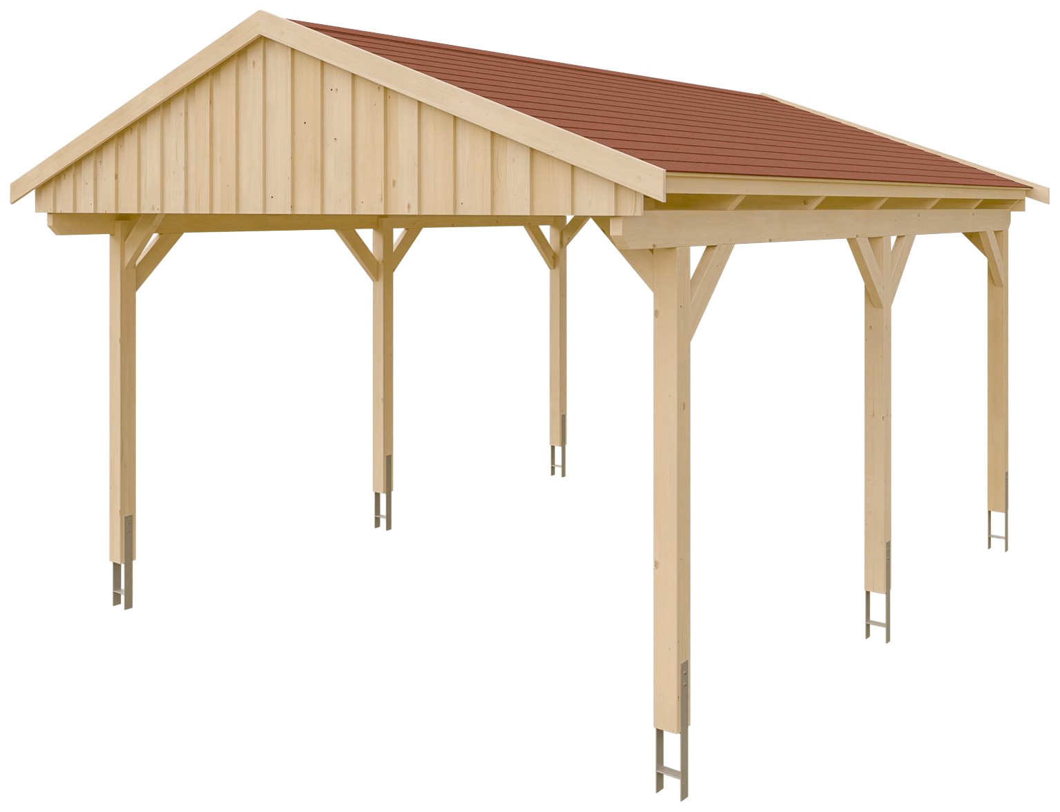 Skanholz Einzelcarport »Fichtelberg«, Leimholz-Nordisches Fichtenholz, natur, mit roten Schindeln