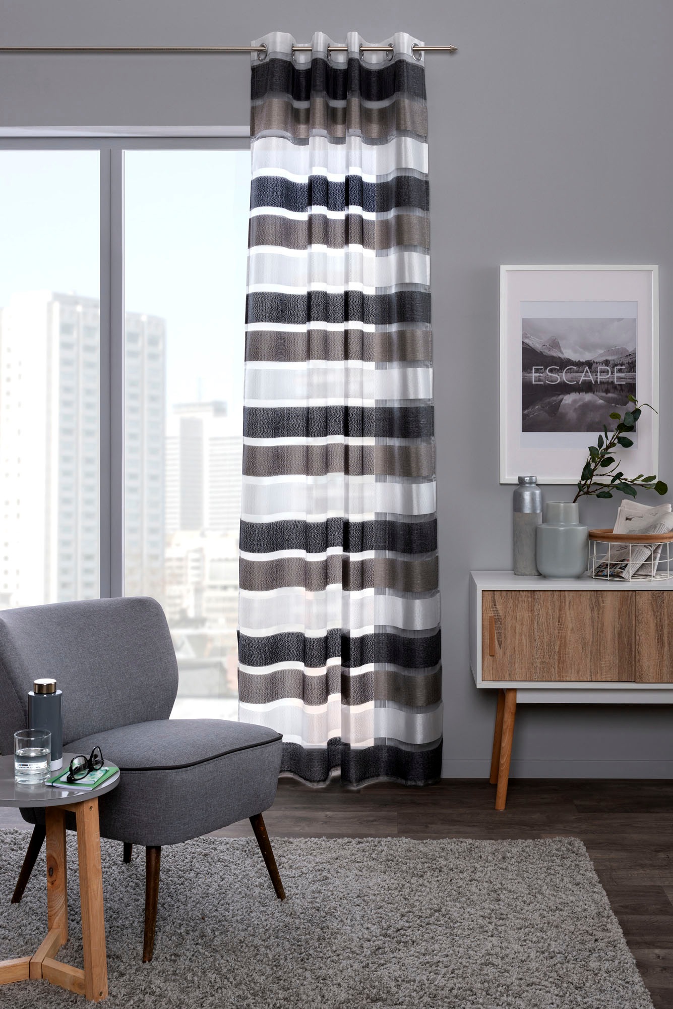 decolife Gardine "Scala" Ösen 1 Stk. tlg. Ösenschal mit farbigen Querstreif günstig online kaufen