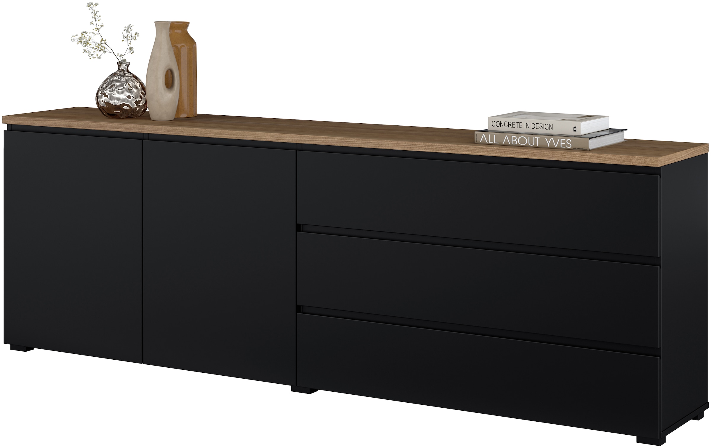 OTTO home Sideboard »Modo, Breite 200 cm, moderne grifflose Kommode 2Türen/3 SK« Schubladenkommode mit viel Stauraum, Einlegeböden verstellbar