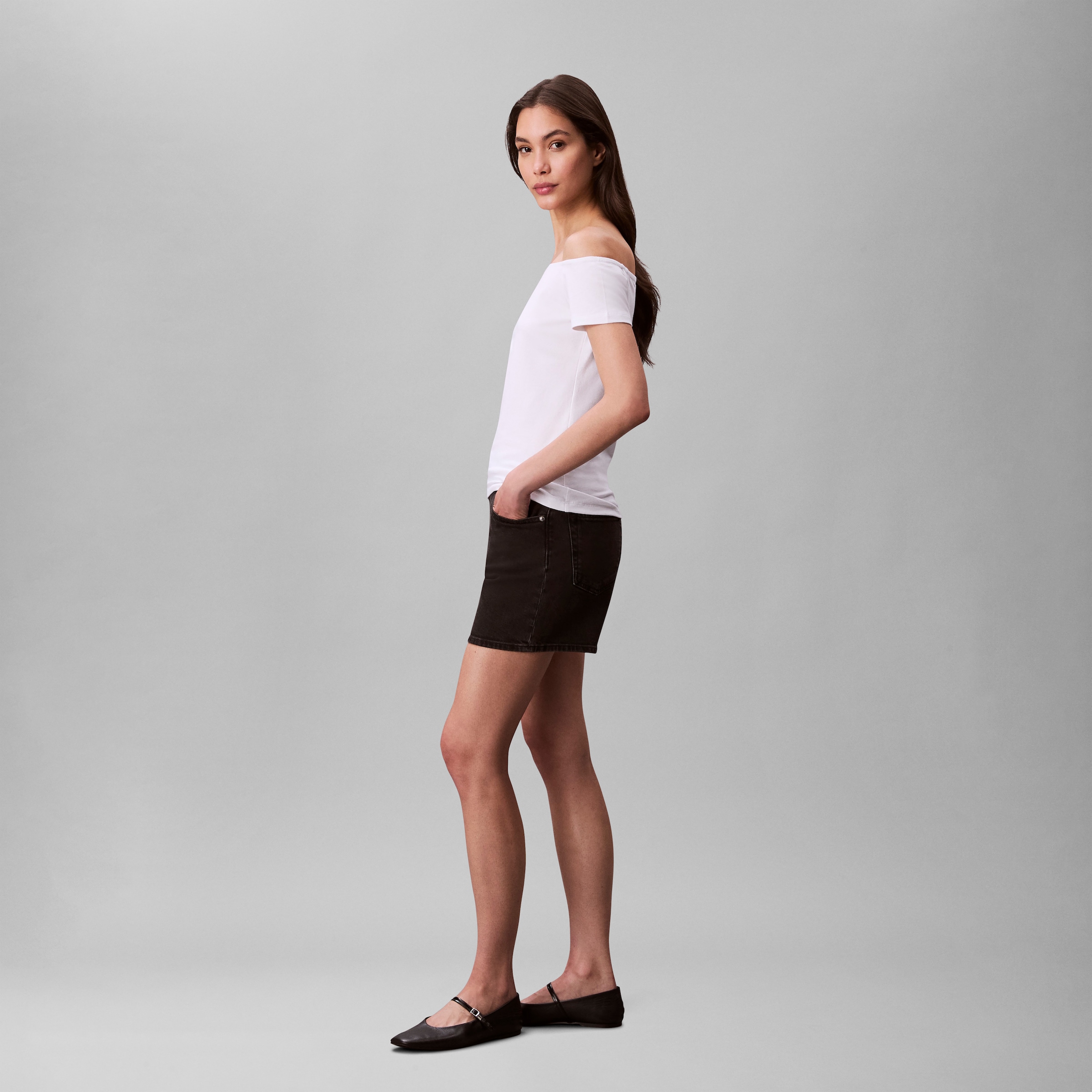 Calvin Klein Jeans Blusentop »MNGRM OFF SHLDR STRT«, Mit tiefem Rundhalsausschnitt