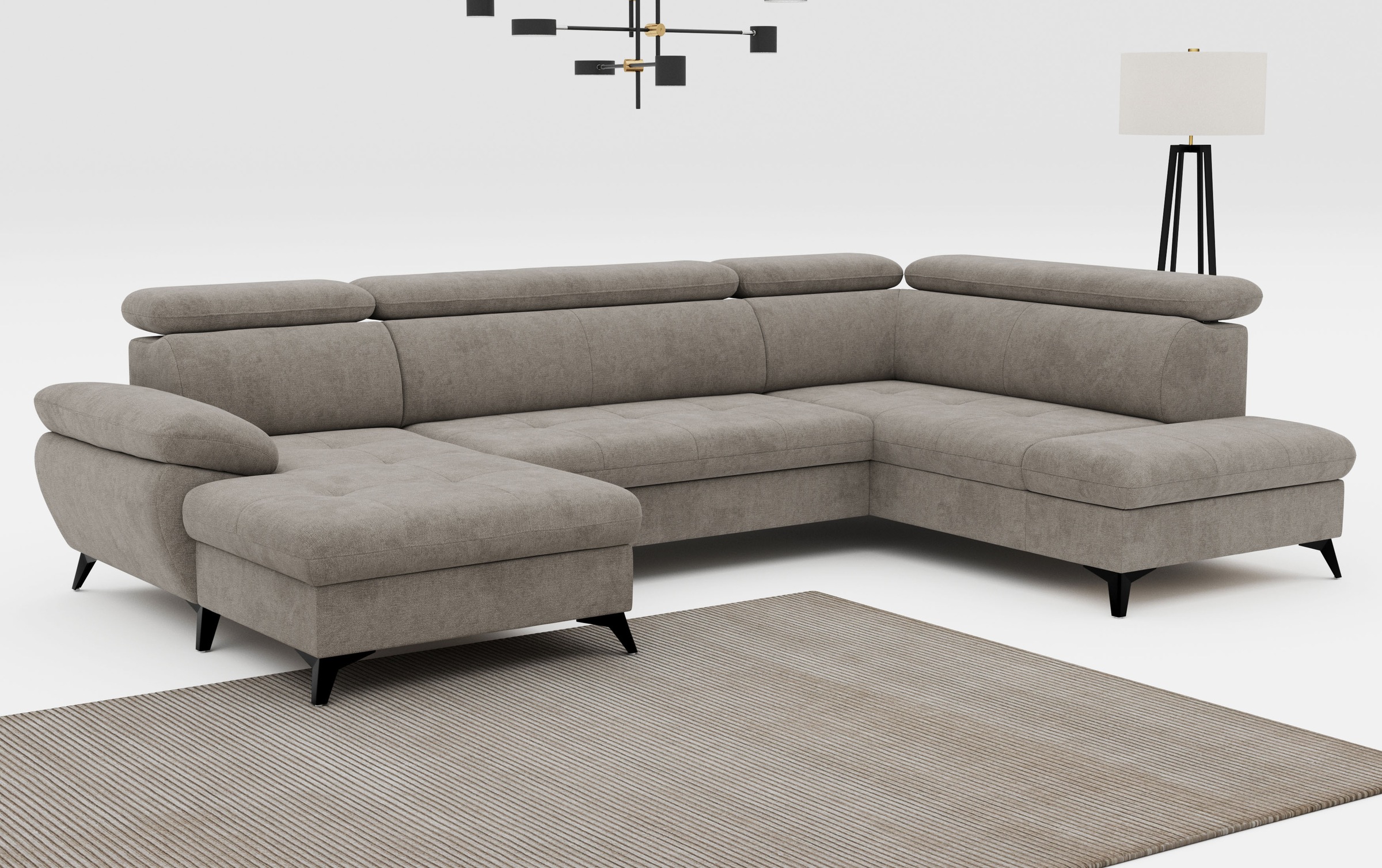 Wohnlandschaft COTTA "Hudson U-Form, B: 324 cm", grau (elephant), B:324cm T:207cm, Sofas, Wohnlandschaft, mit Kopfteilverstellung, optional Bettfunktion & Bettkasten
