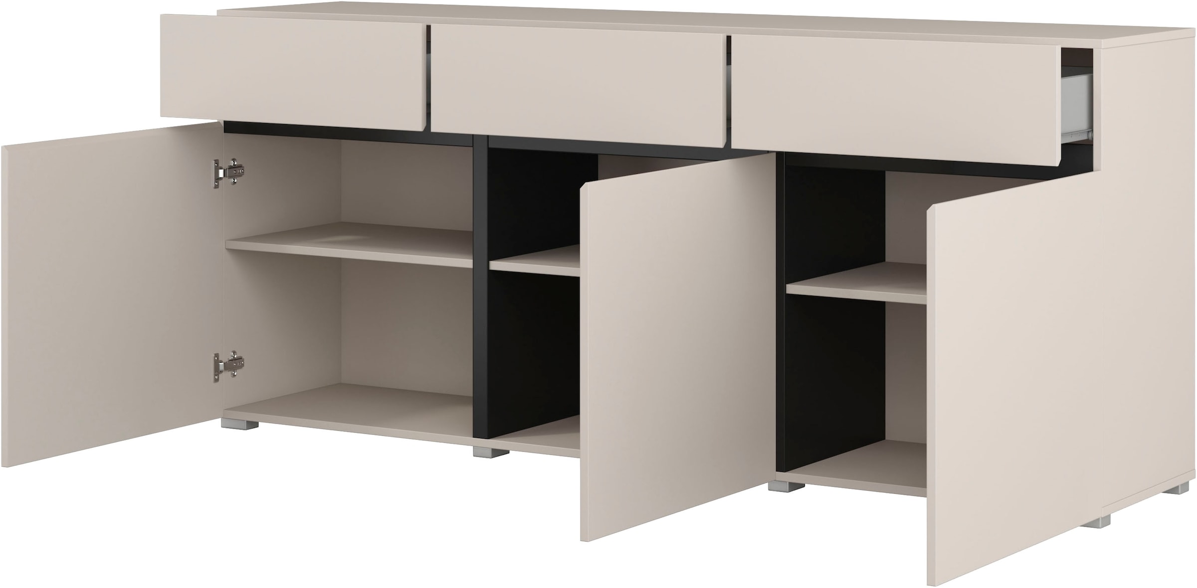 OTTO home Sideboard »Cross,Breite 180 cm, moderne grifflose Kommode,3 Türen/3 Schubkästen« Schubladenschrank mit viel Stauraum, Einlegeböden verstellbar