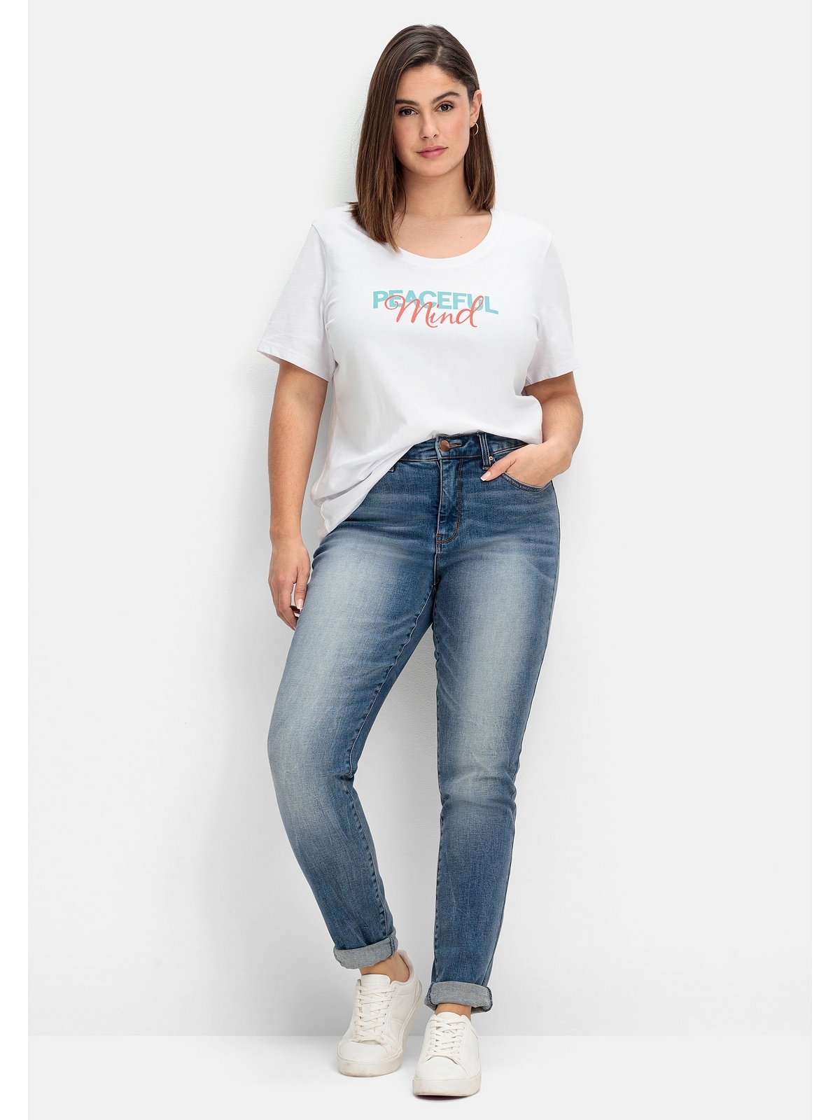 Sheego T-Shirt »Große Größen«, mit Statement-Frontdruck kaufen für | BAUR