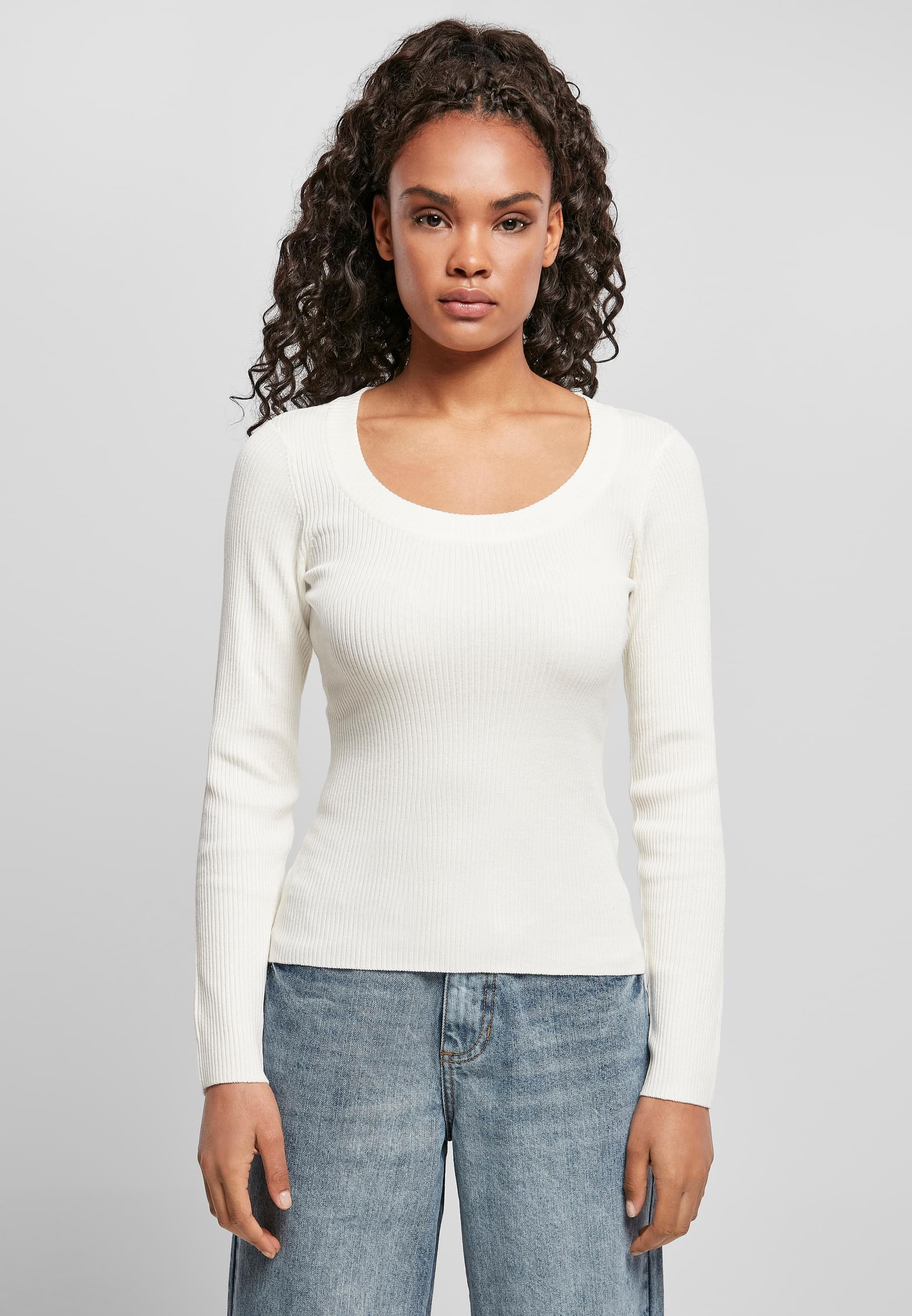 URBAN CLASSICS Rundhalspullover »Urban Classics Damen Ladies Wide Neckline Sweater«, (1 tlg.)