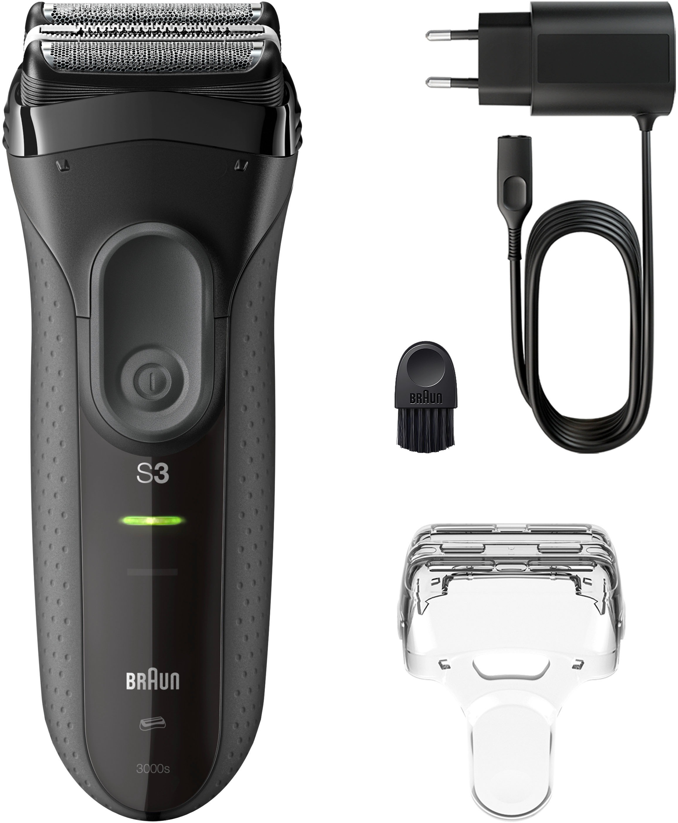 Braun Elektrorasierer »Series 3+ 3000s«, 3 flexible Klingen, effizienter MicroComb Mitteltrimmer