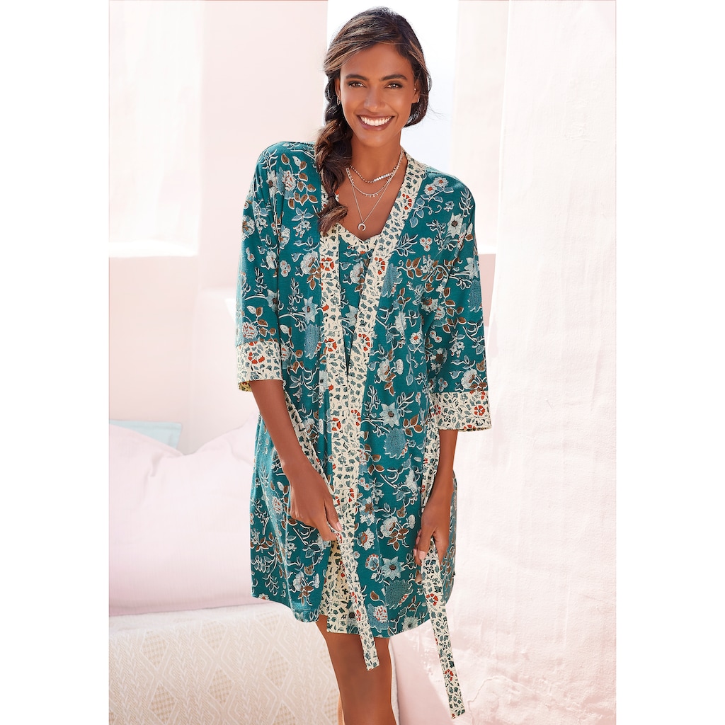 LASCANA Kimono, mit Blumen Allover-Druck