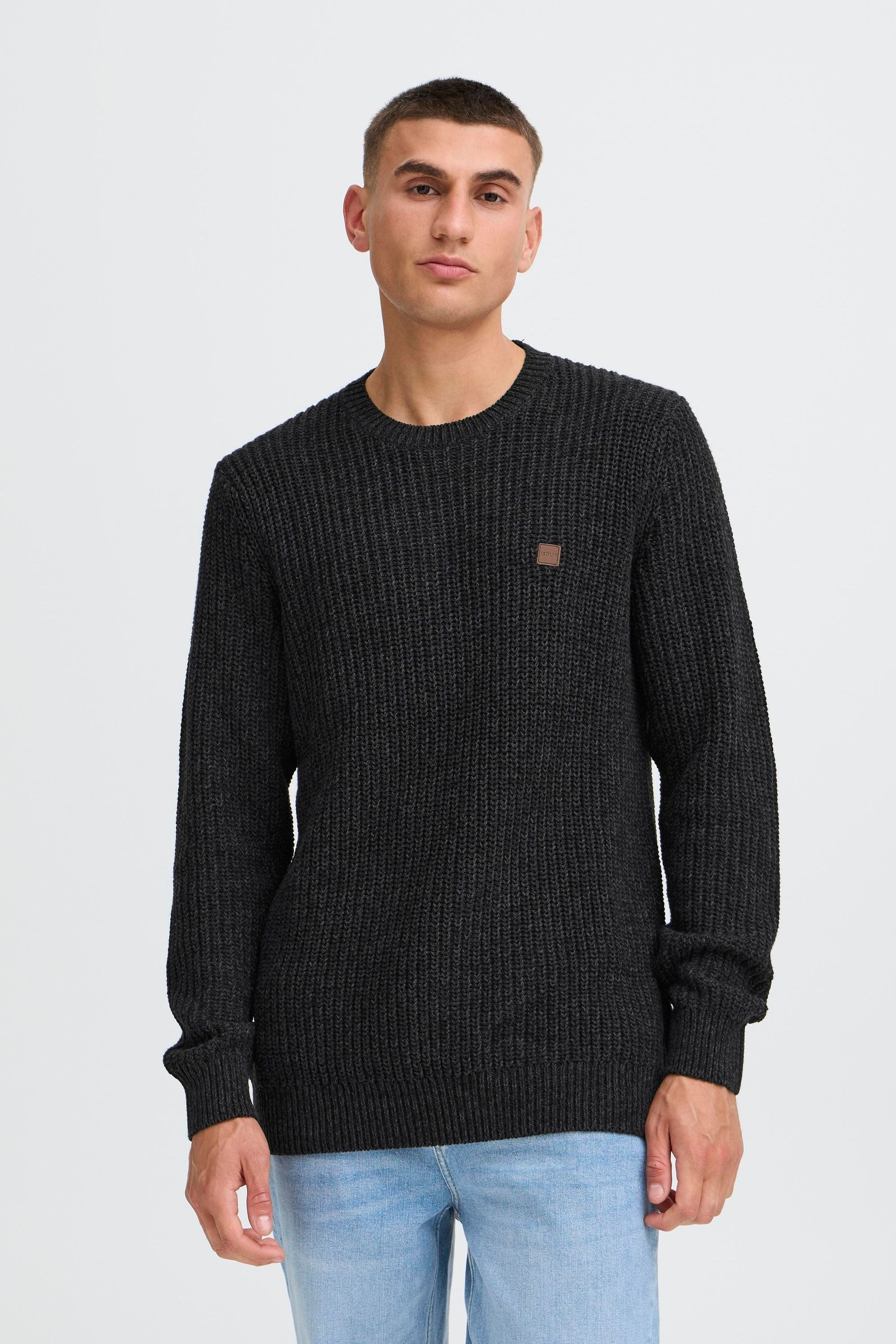 !solid Strickfleece-Pullover SOLID "Strickpullover SDRicky", Herren, Gr. L, grau (dunkelgrau melange), Obermaterial: 70% Baumwolle CO recyc.. 30% Polyester Pol. recyc.., Pullover 2