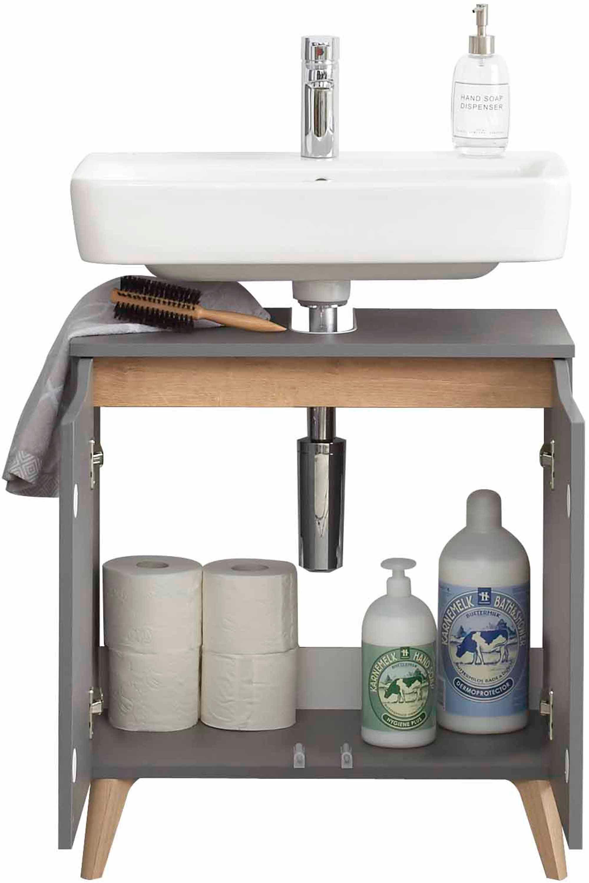Saphir Badmöbel-Set »Quickset 5-teilig, Waschbeckenunterschrank mit LED-Spiegelschrank«, (5 St.), Hochschrank, Unterschrank, Hängeschrank, inkl. Türdämpfer, 9 Türen