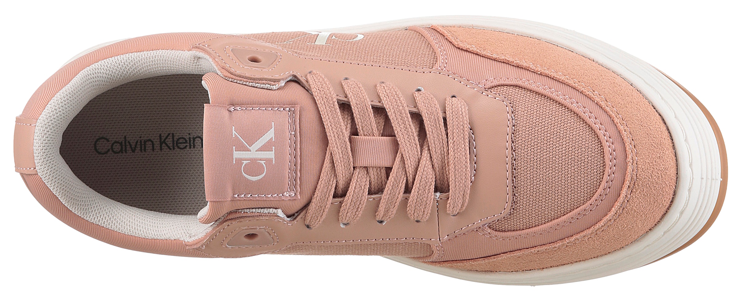 Calvin Klein Jeans Plateausneaker »BOLD FLATF LOW MIX MG MEDIA«, Schnürschuh, Freizeitschuh, Halbschuh mit seitlichem Logo