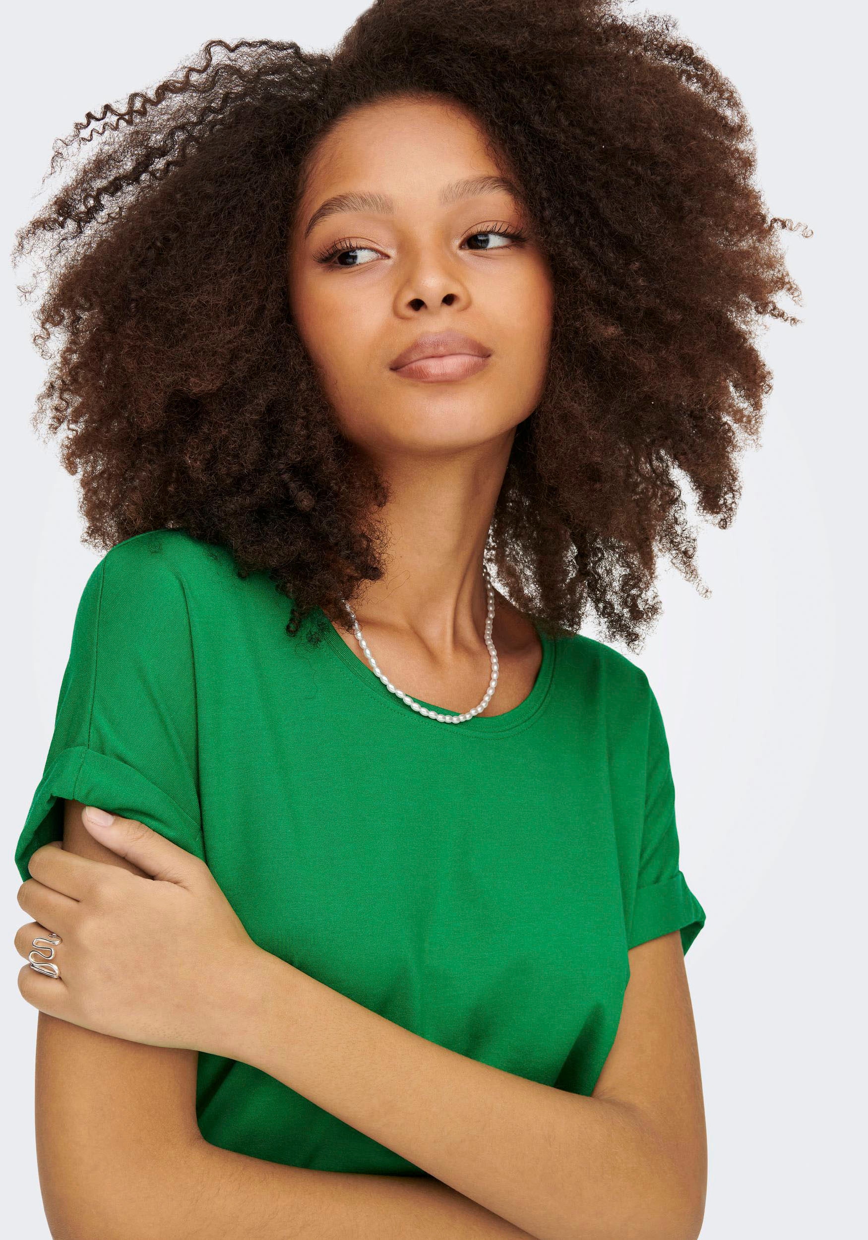ONLY T-Shirt »ONLMOSTER – Kurzarmshirt mit Aufschlag und klassischem Look«, unifarben, casual, regular fit, Viskosemischung, Rundhals