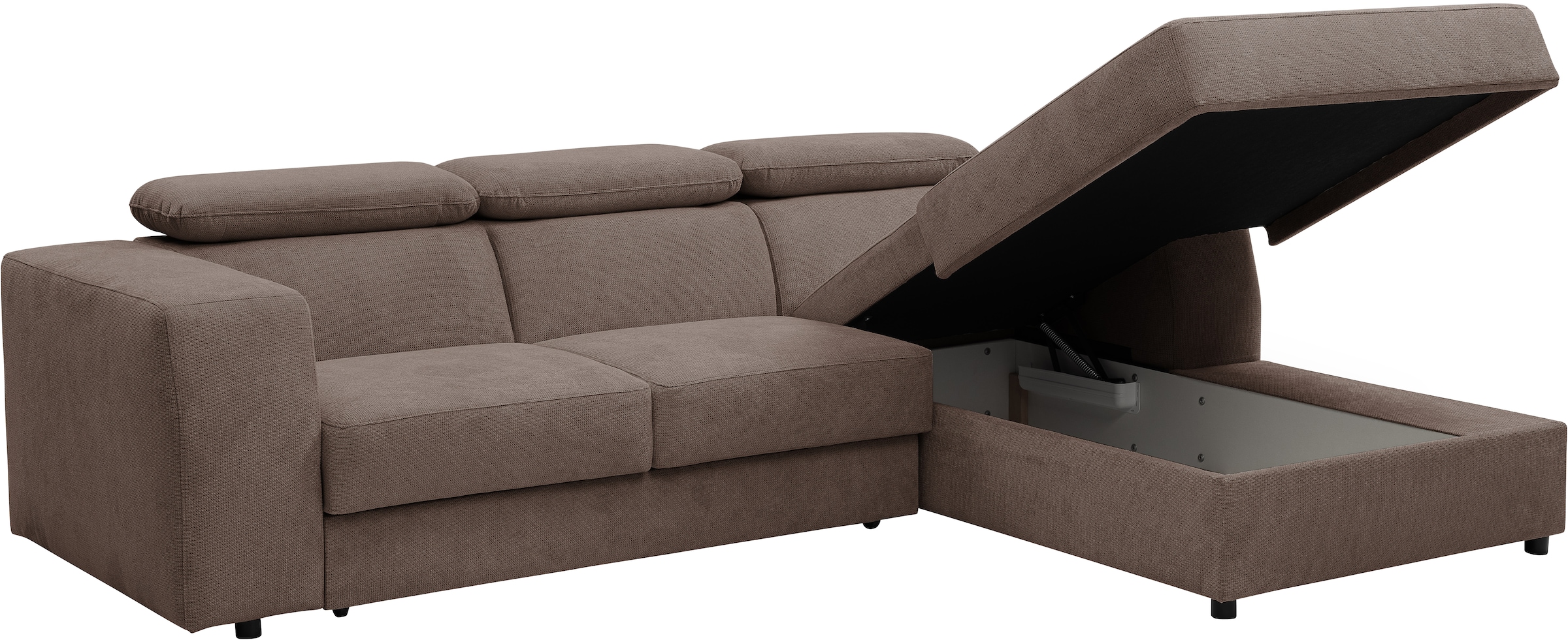 WERK2 Ecksofa »Cherry, modernes Sofa mit Komfortfunktionen, Breite 270cm, L-Form,«, bequem, mit verstellbaren Kopfteilen, Schlaffunktion und Bettkasten