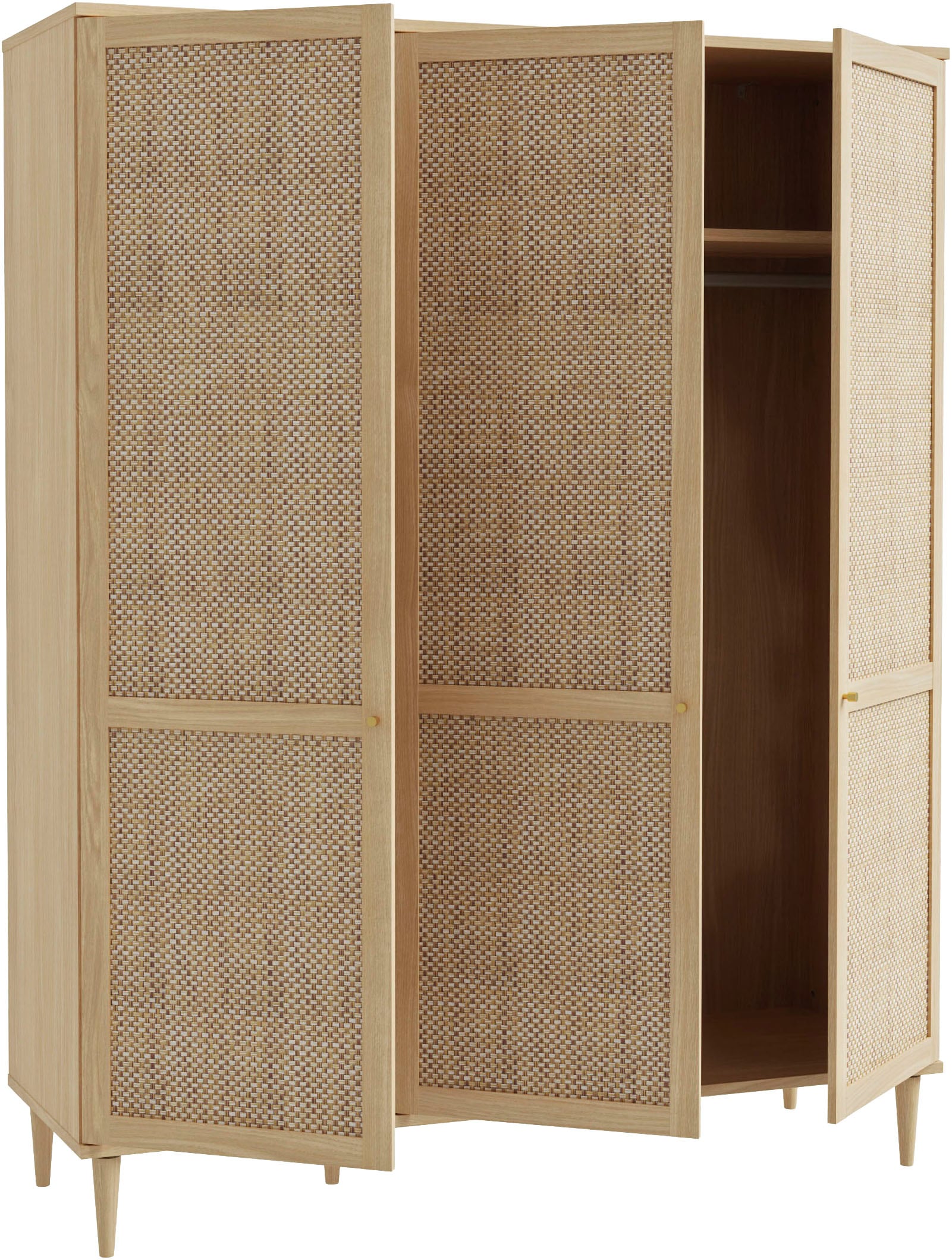 OTTO home Kleiderschrank »ELLIAN mi tWiener Geflechtoptik und warmem Holzdekor« Holzfüße, Metallgriffe, Made in EU, viel Stauraum, FSC® zertifiziert