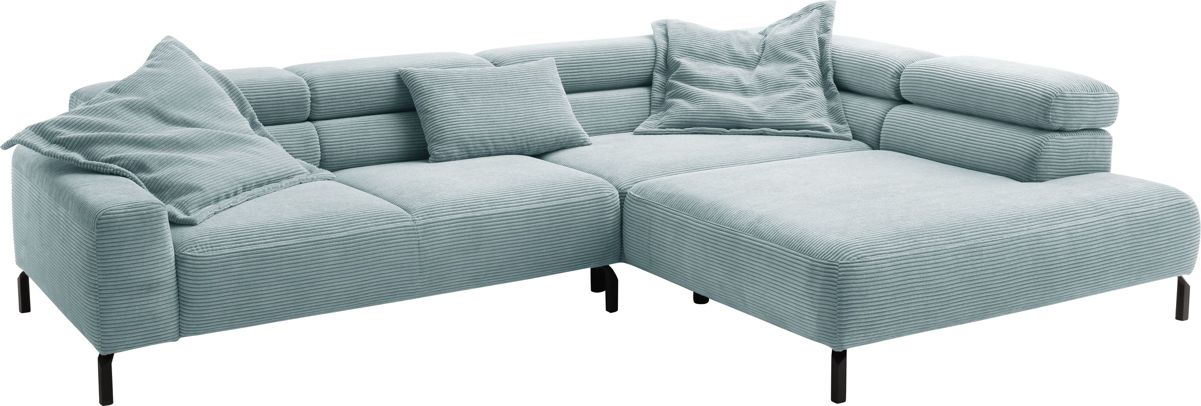 Places of Style Ecksofa »Antonelli, L-Form, inkl. Kopfteilverstellung, Breite 312 cm«, ohne Sitztiefenverstellung, in Cord, bleu