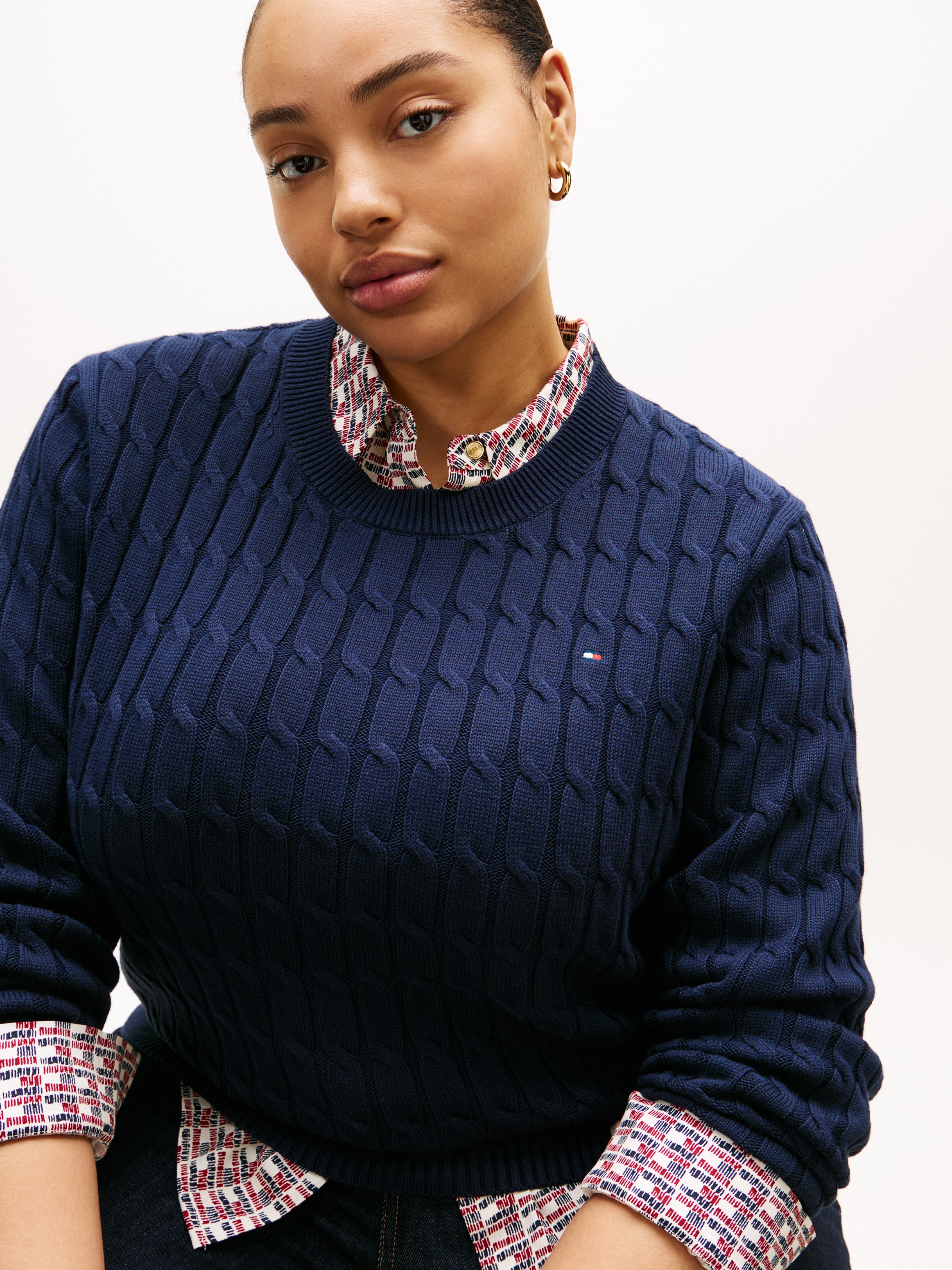 Tommy Hilfiger Curve Rundhalspullover "CRV CO CABLE MID GG C-NK LS SWT" günstig online kaufen