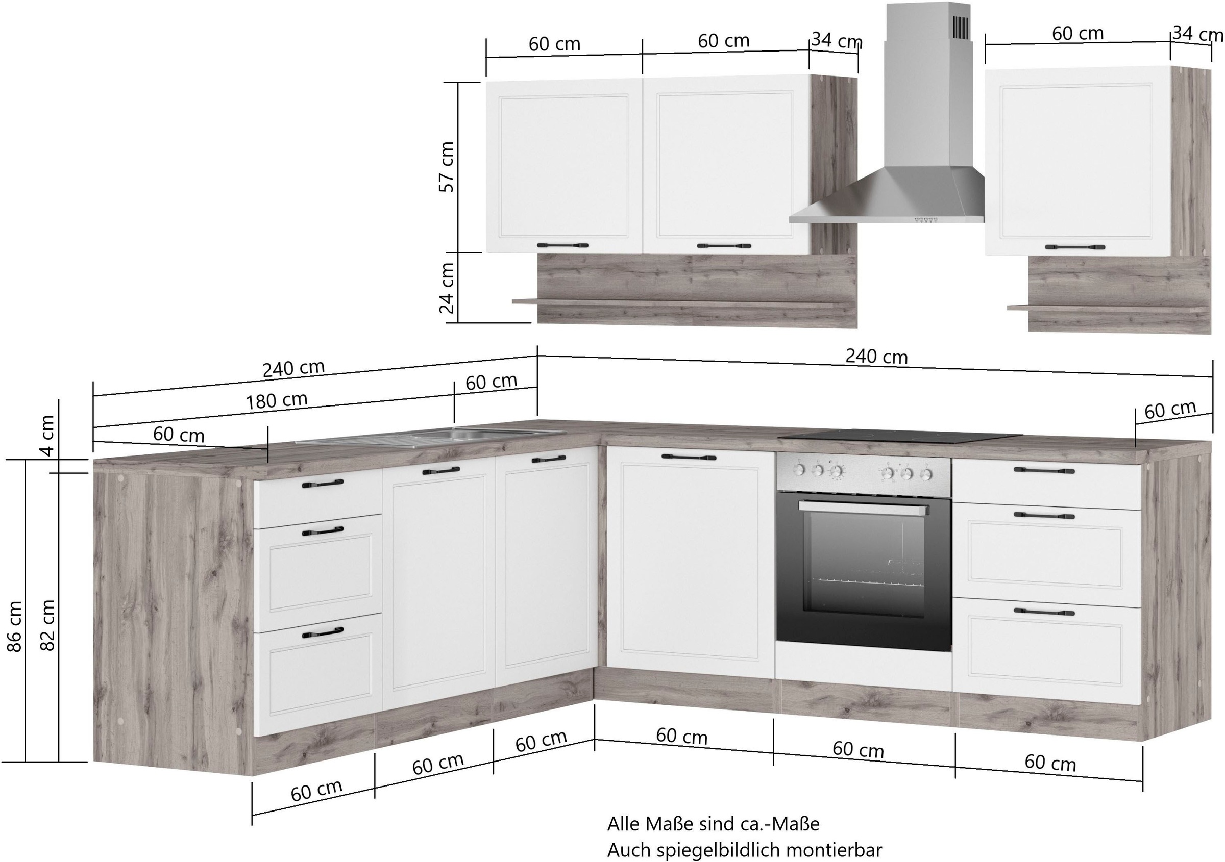 Kochstation Küche »KS-Lana«, Stellbreite 240/240 cm, wahlweise mit und ohne E-Geräte