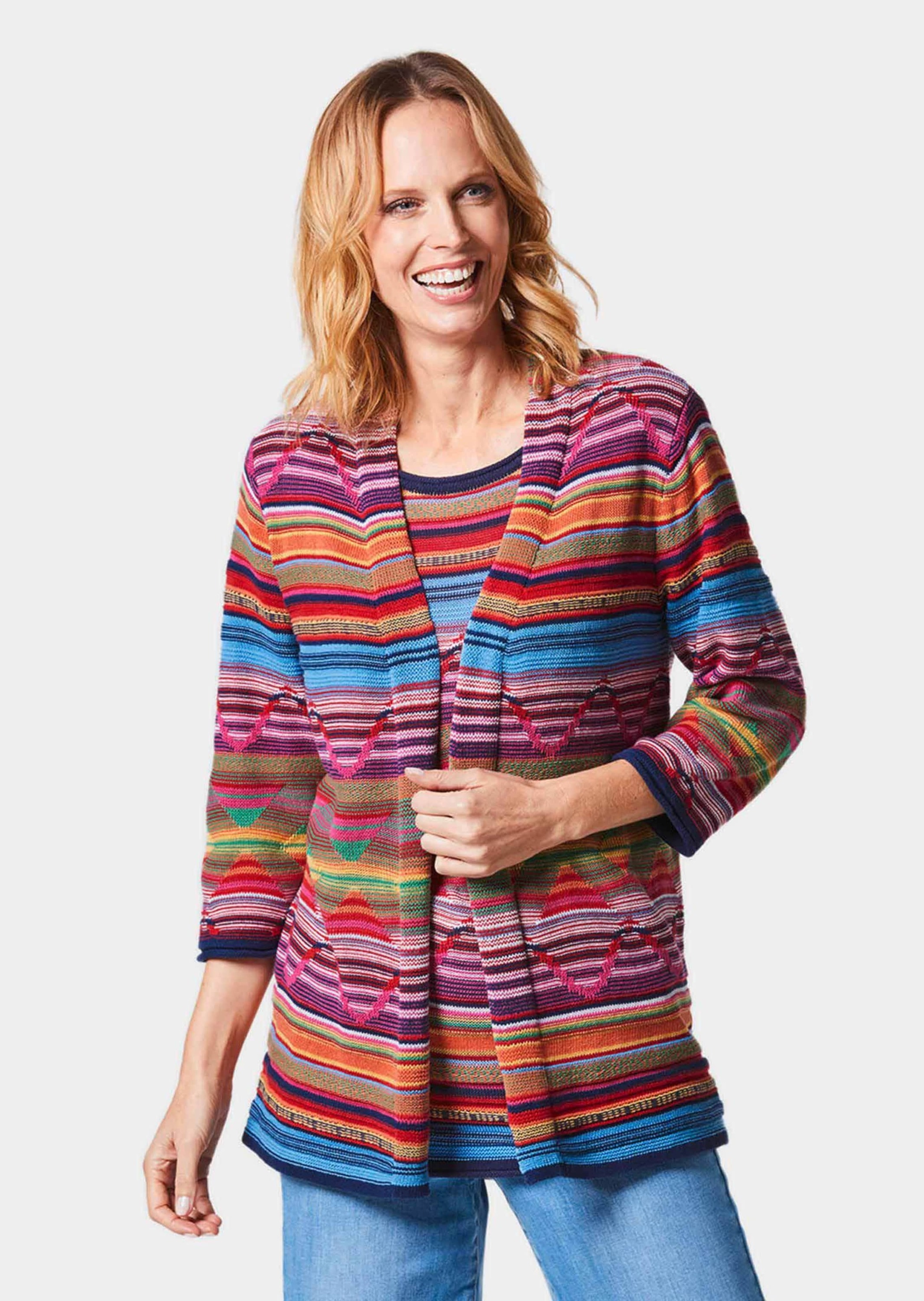 GOLDNER Strickjacke "Kurzgröße Abstrakt gemusterte Jaquardstrickjacke in of günstig online kaufen