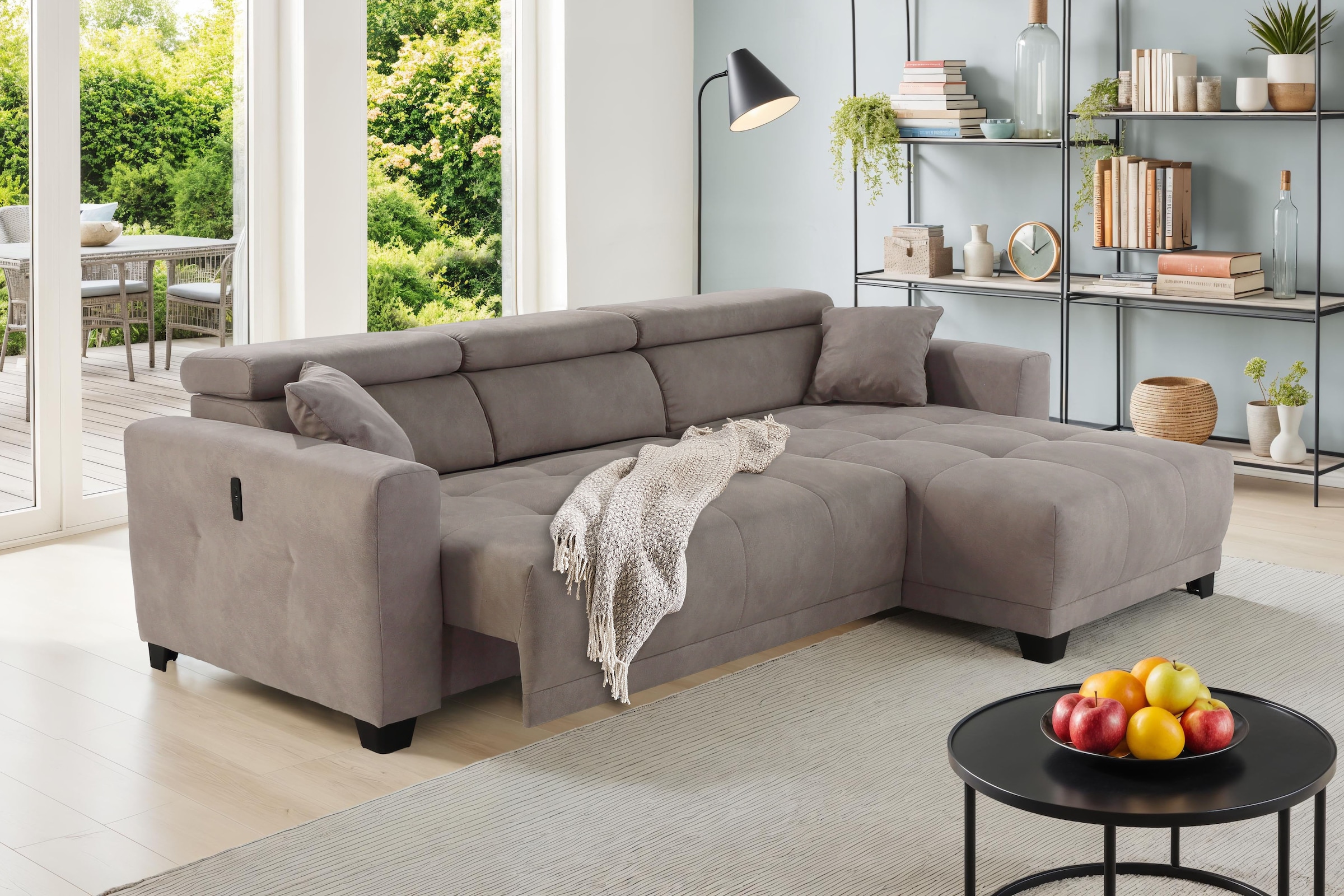 Jockenhöfer Gruppe Ecksofa "Cremona L-Form, B: 263 cm, mit 30 cm elektr. Sitztiefenverstellung" 140kg Belastbarkeit je Sitz, Kopfteilverstellung & USB-Anschluss