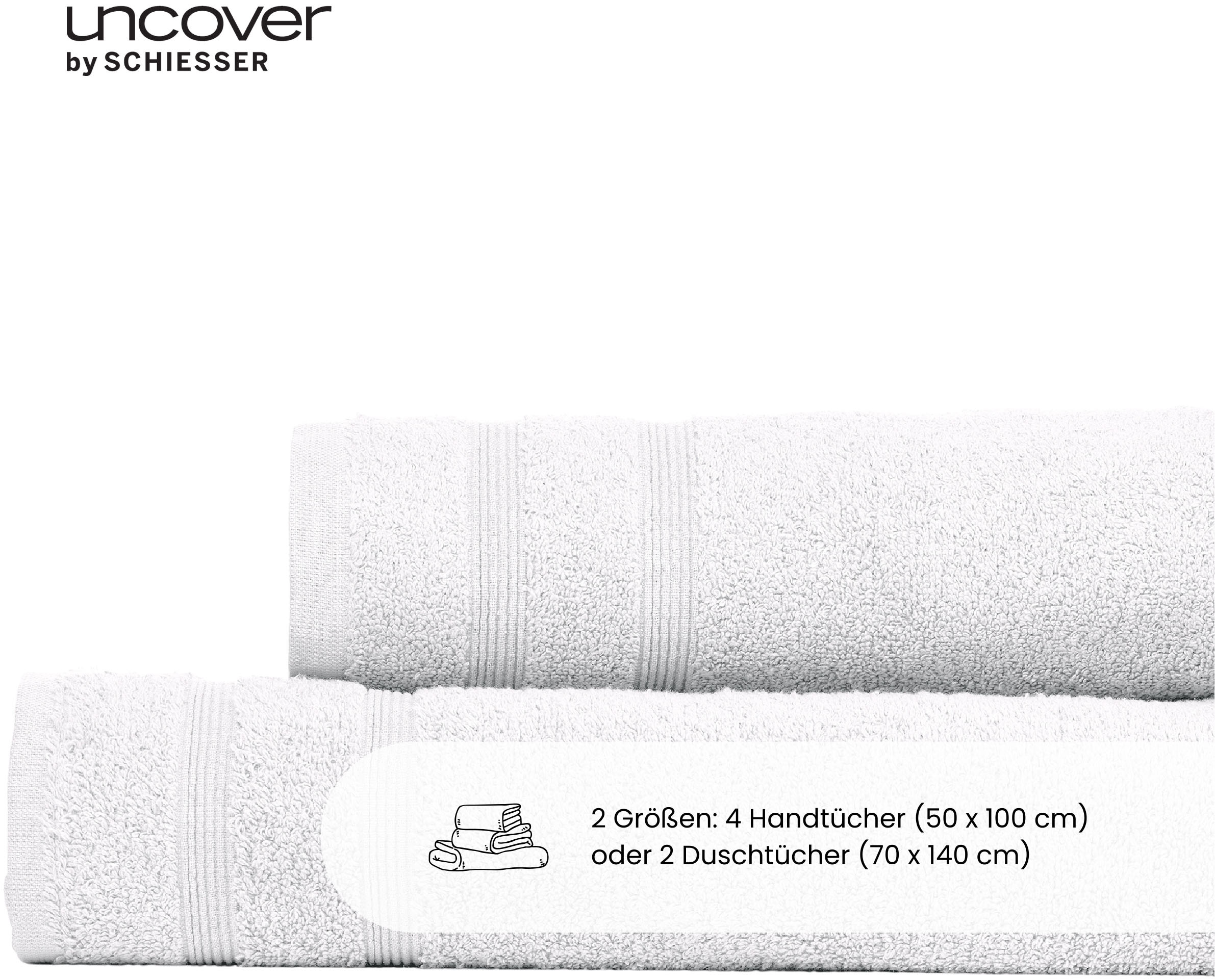 uncover by SCHIESSER Duschtücher »Brooklyn mit dezenter Bordüre in Hoch-Tief-Optik«, (Set, 2 St.), Made in Green