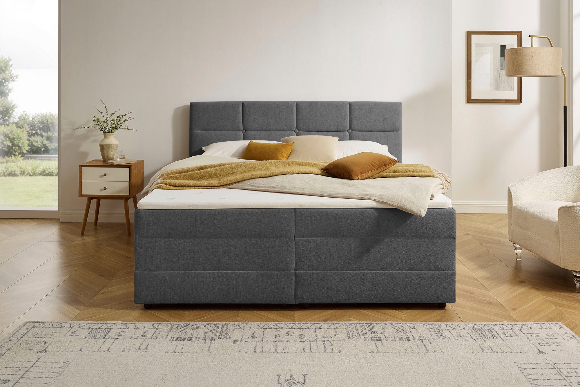 INOSIGN Boxbett »Fillmore inkl. Bettkasten, Liegefläche 180x200 cm, in Boxspring-Optik«, inkl. Topper, erhältlich in verschiedenen Farben