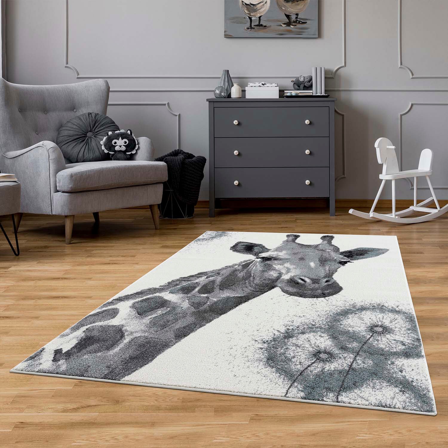 Carpet City Kinderteppich »Savanna 9370«, rechteckig, Spielteppich, Teppich, Giraffe, Creme/ Grau, Kurzflor