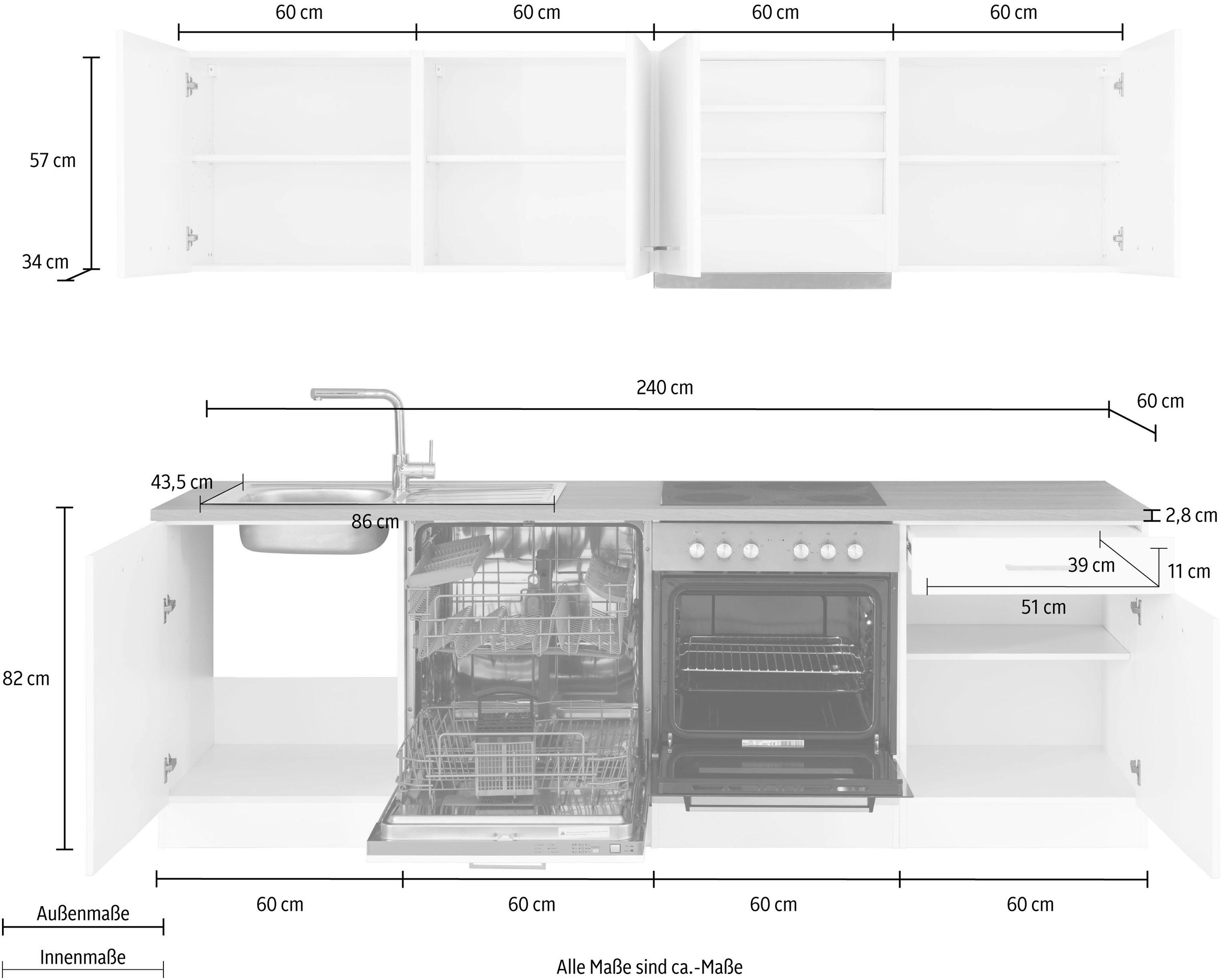 KOCHSTATION Küchenzeile »KS-Visby«, mit E-Geräten, Breite 240 cm inkl. Geschirrspülmaschine