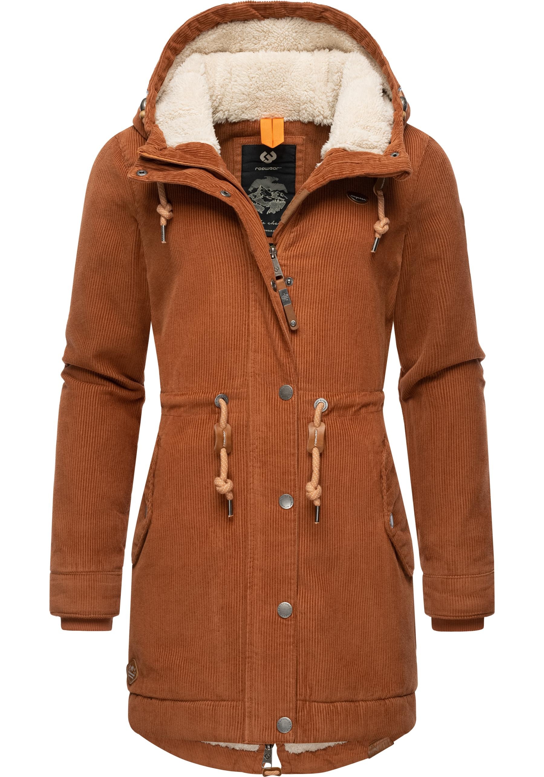 Ragwear Winterjacke »Canny Corduroy«, mit Kapuze, stylischer Damen Cordmantel mit Kapuze