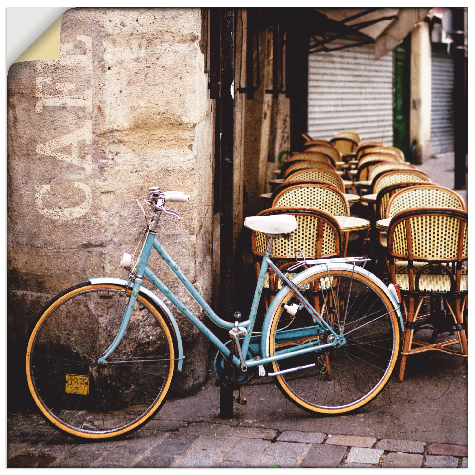 Artland Wandbild »Fahrrad am Café«, Fahrräder, (1 St.), als Leinwandbild,  Wandaufkleber oder Poster in versch. Größen kaufen | BAUR