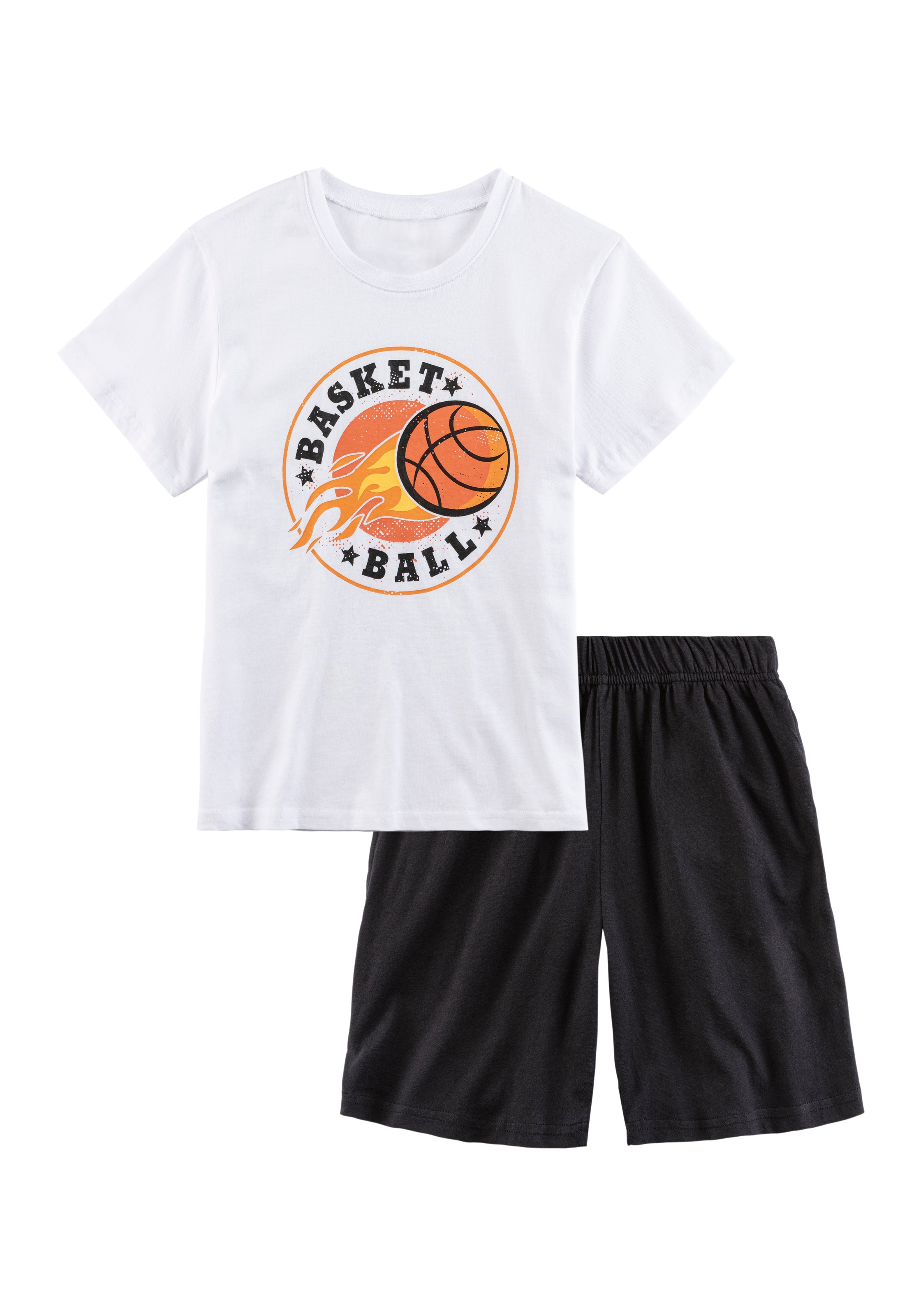 AUTHENTIC LE JOGGER Pyjama 2 tlg. kurzer Schlafanzug, unifarben mit Basketball-Aufdruck, aus Baumwolle