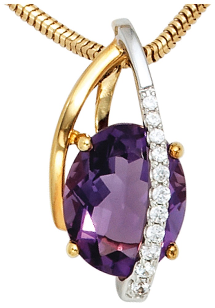 JOBO Kettenanhänger »Anhänger mit Amethyst und 11 Diamanten«, 585 Gelbgold Weißgold