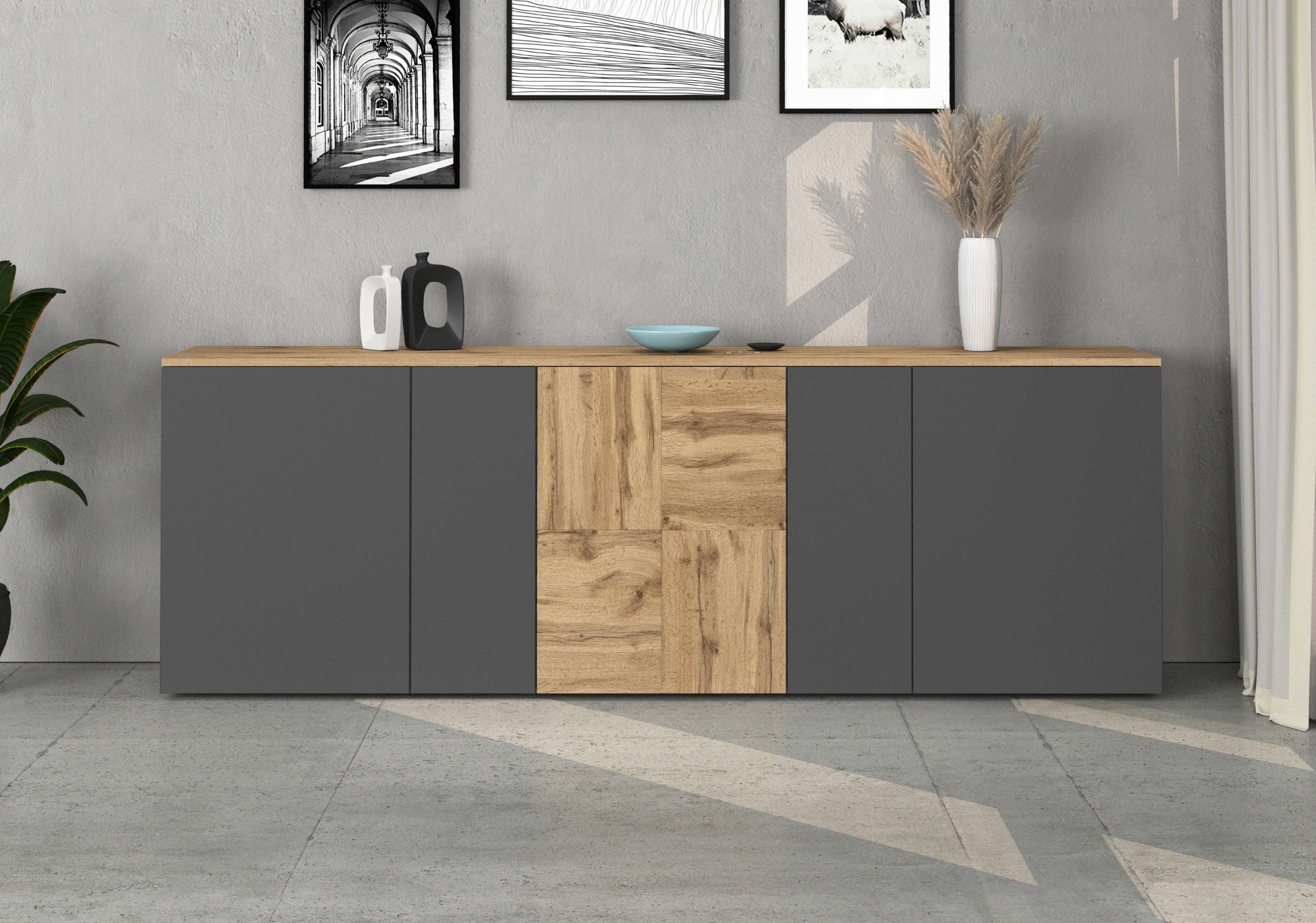 INOSIGN Sideboard »Sideboard ISEO, Kommode, Schrank, Kredenz« 1 Stk. tlg. stehend/hängend, 5 Türen, 6 Fächer, Breite 200 cm
