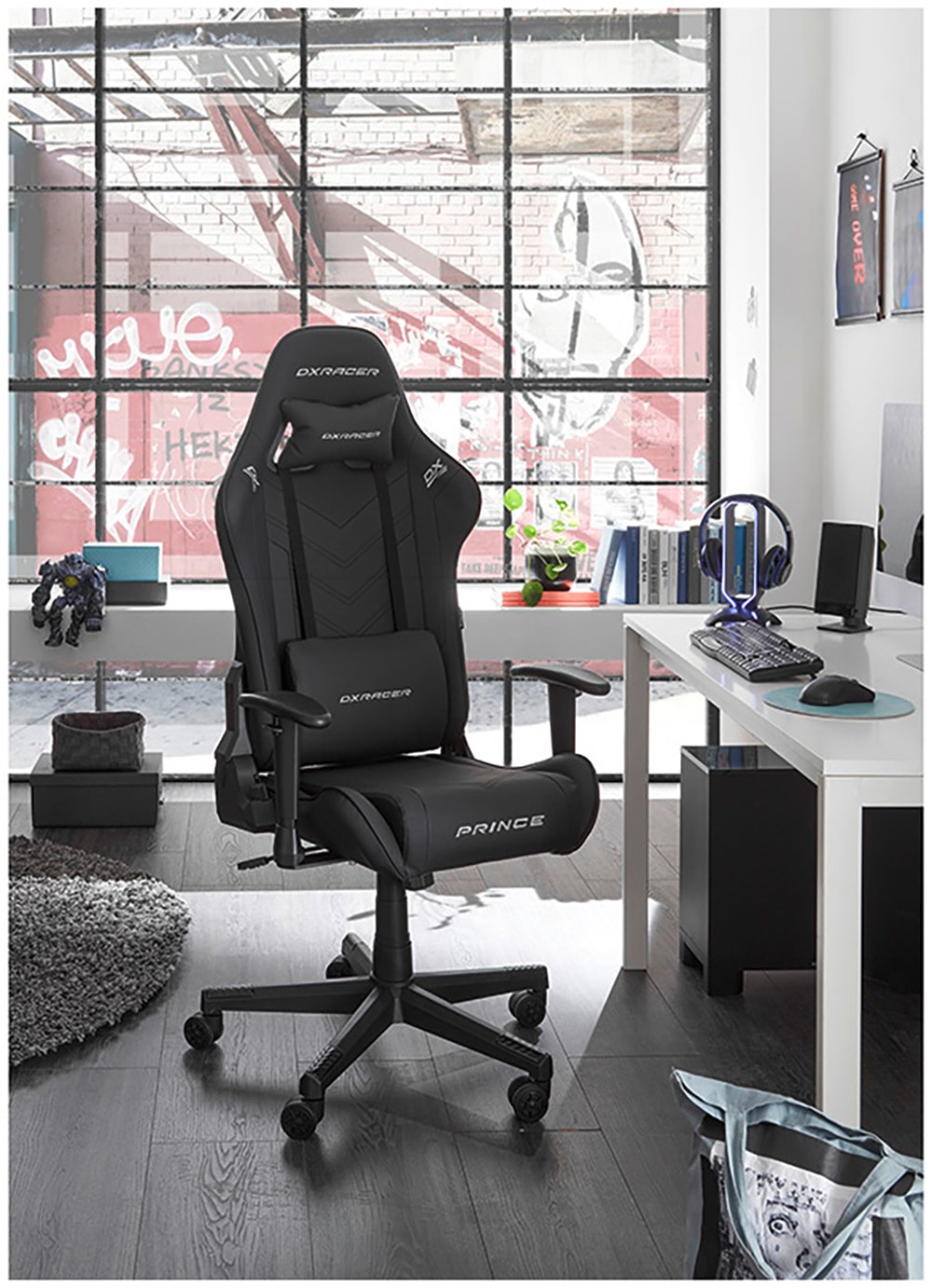MCA furniture Gaming-Stuhl »DX Racer Prince Gamingchair«, (Set), 1 St., Kunstleder, Gaming,Racing,Design,Lordose,Kissen,Armlehne,drehbar,verstellbar