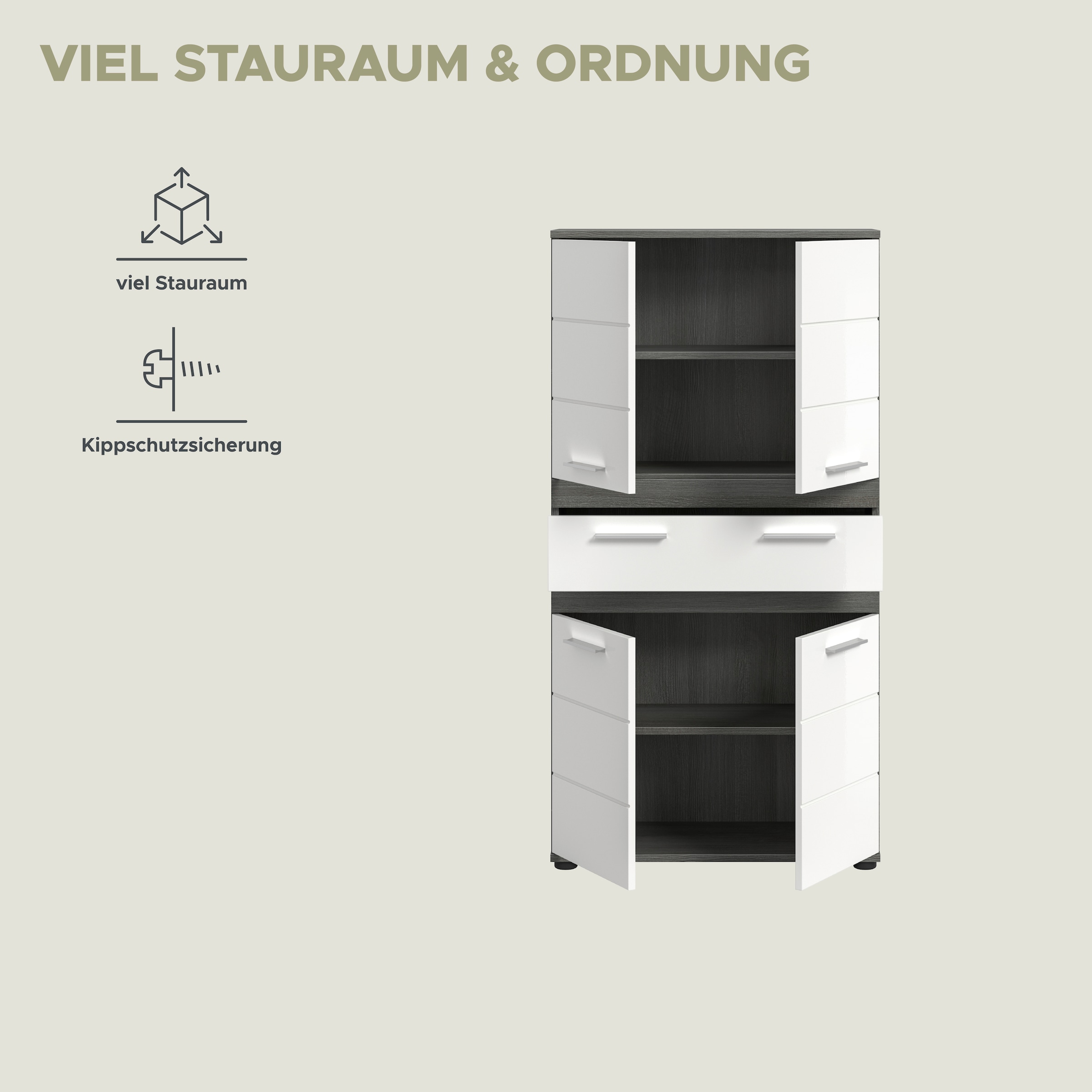 welltime Hochschrank »LUCCA, Höhe 137cm, 4 Türen, 1 Schubkasten, 4 Fächer« Badschrank, Badmöbel, Badezimmer, Universalschrank, Mehrzweckschrank