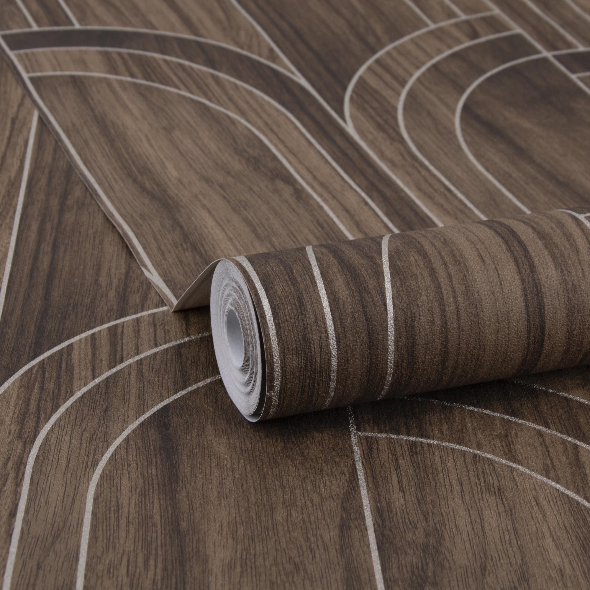 Sublime Modella Walnut Brown Wood Wallpaper in White | Size: 10000mm x 520mm