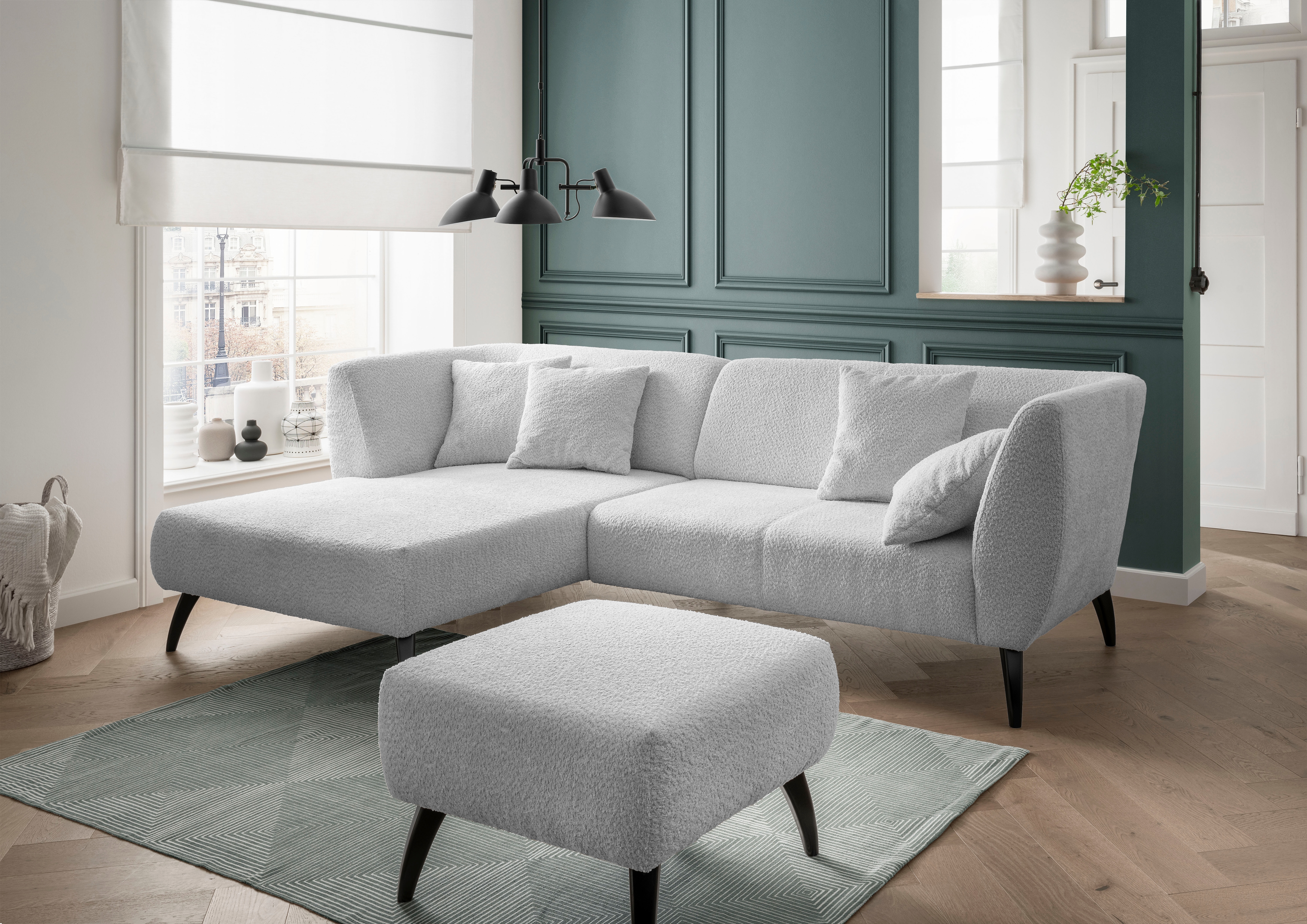 Home affaire Ecksofa "Lazio modern und bequem, schmale Armlehnen, tolle Detailverarbeitung" Holzfußfarbe wählbar, inkl. 4x Zierkissen